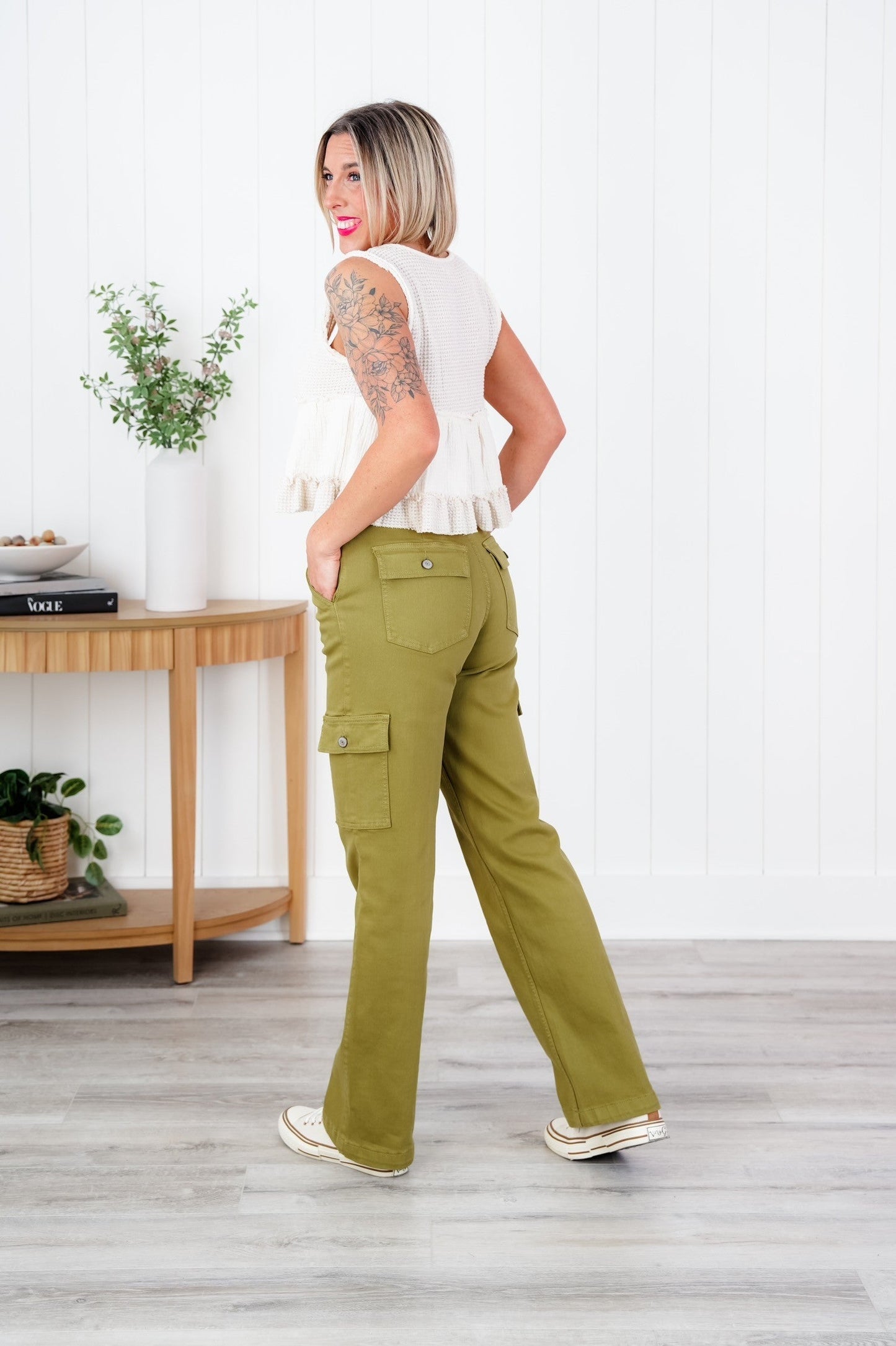 Judy Blue High Rise Matcha Straight Leg Cargo Jeans