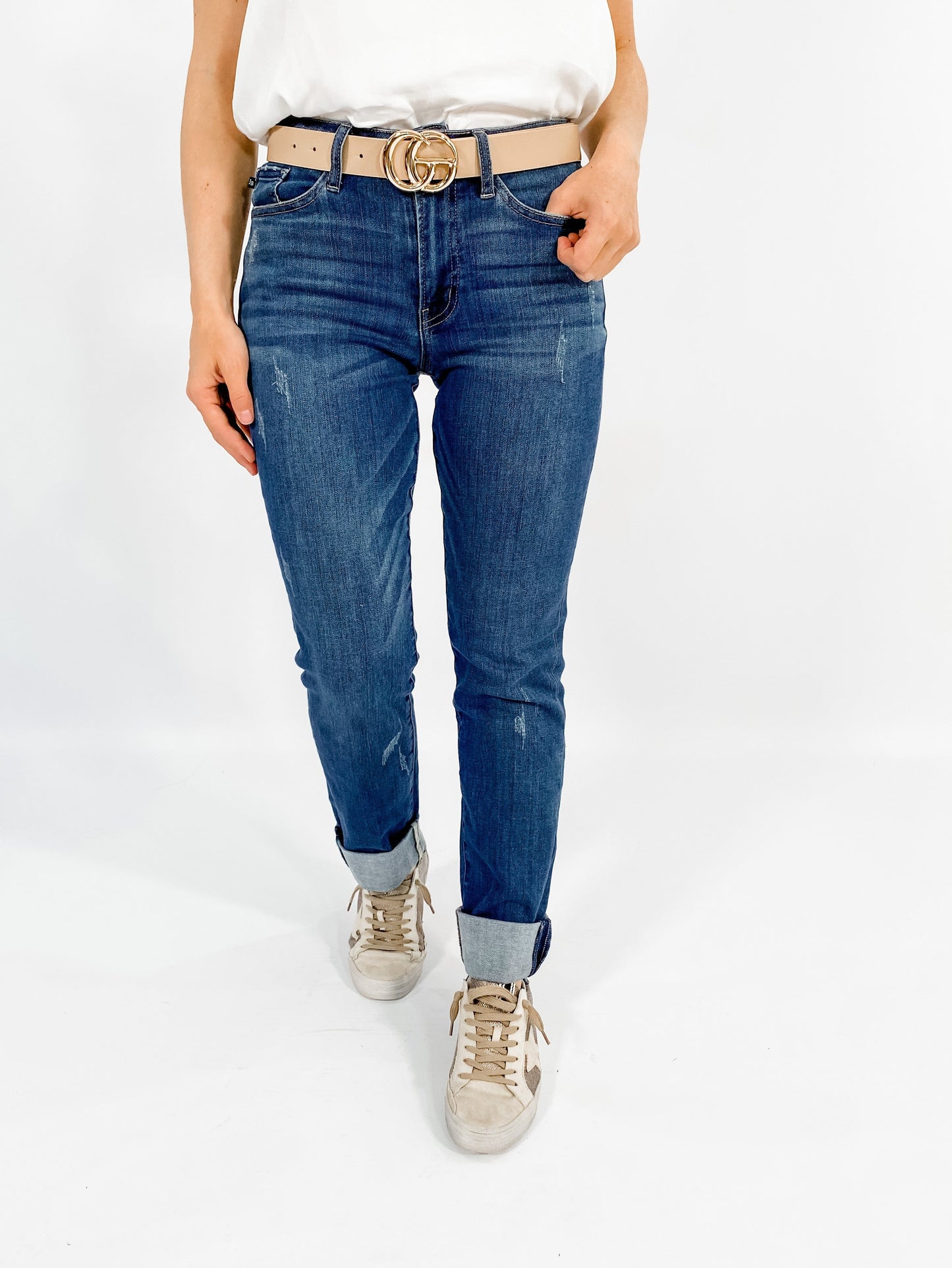 Judy Blue midrise double cuff long boyfriend