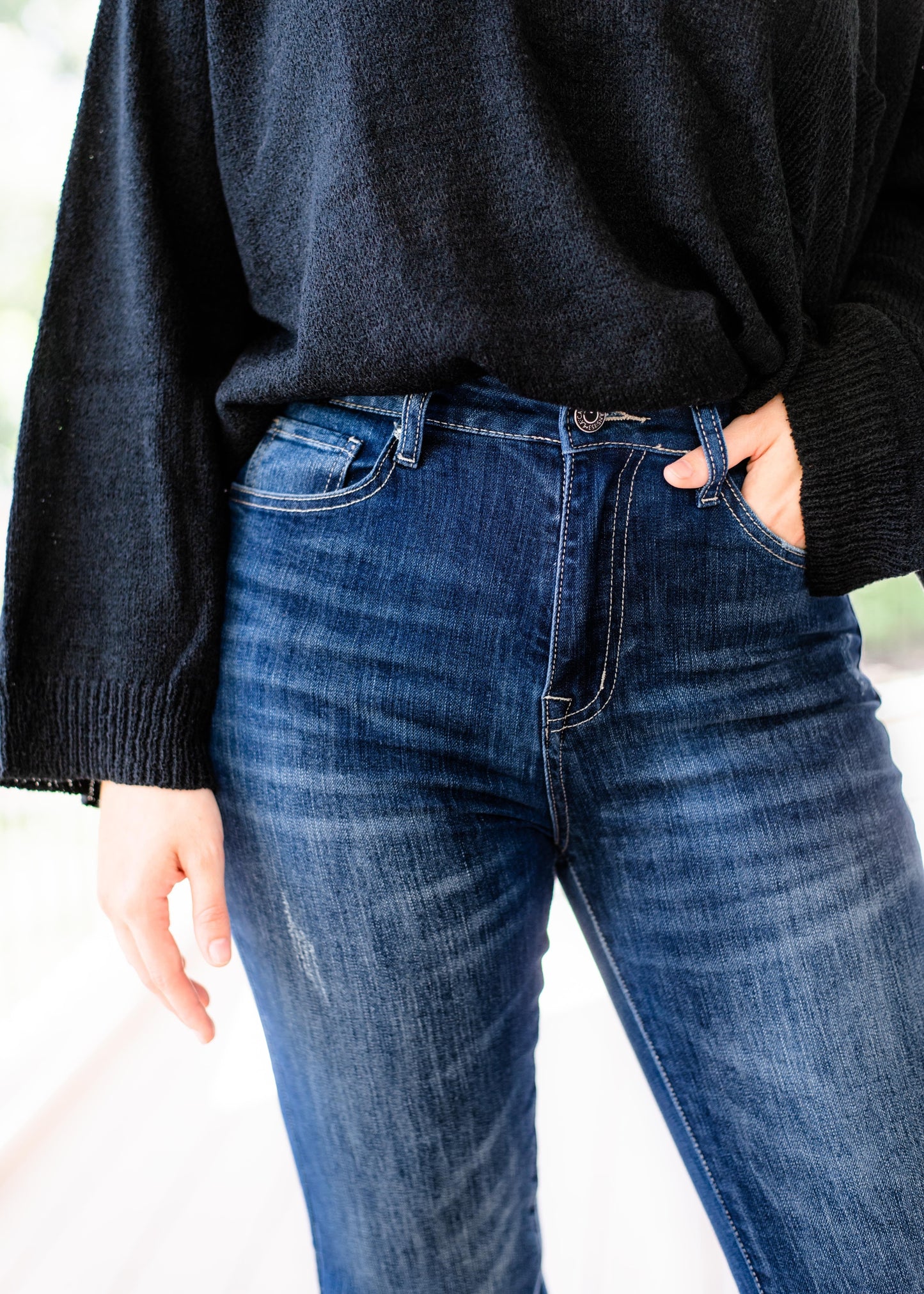 Risen Hot n Cold Vintage Dark Wash Frayed Hem Flare Jeans