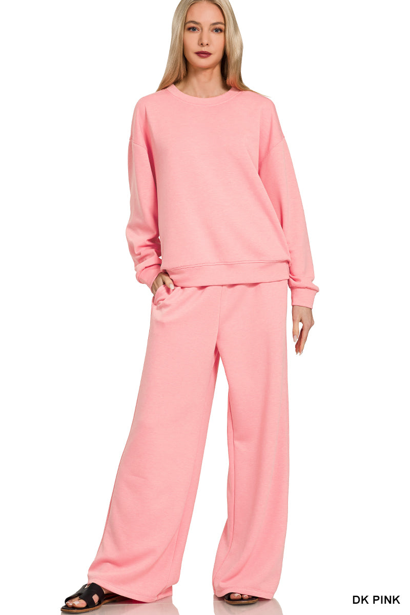 Door Buster! Zenana Scuba Crewneck Pullover & Pants Set