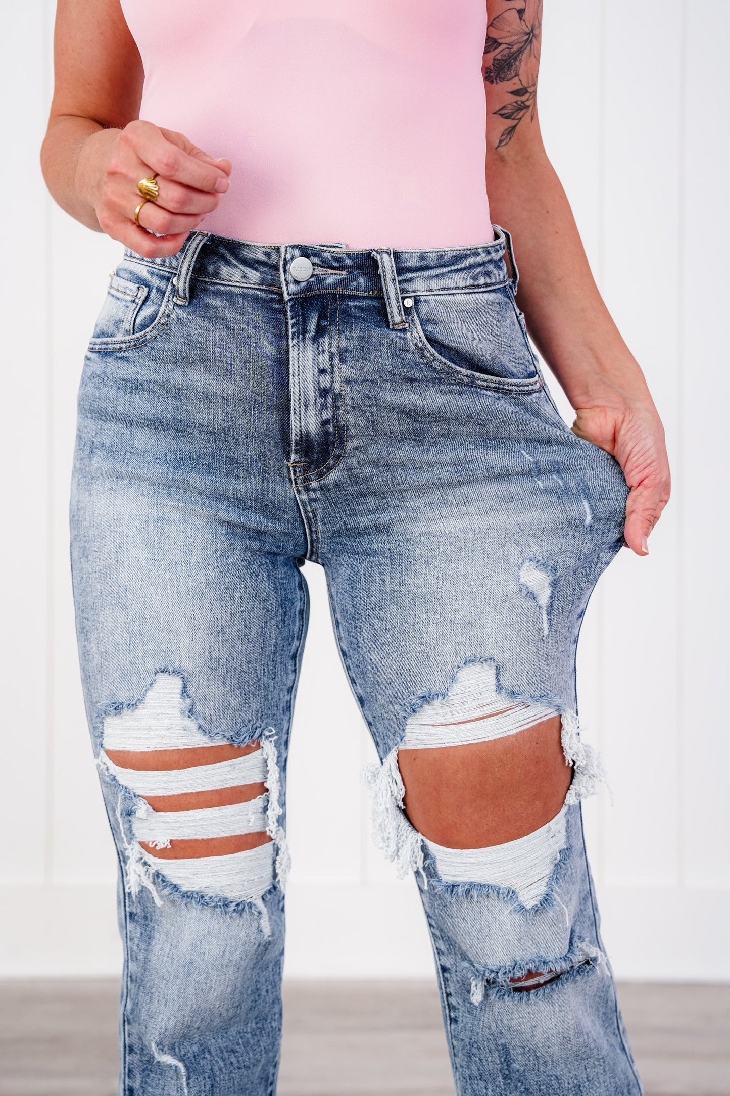 Risen Meant to Be Multiple Inseam High Rise Acid Wash Distressed Flare Jeans