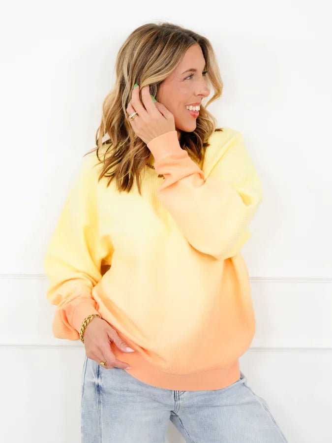 Plus/Reg Dip Dyed Corded Long Sleeve Pullover Top - Freckled Poppy