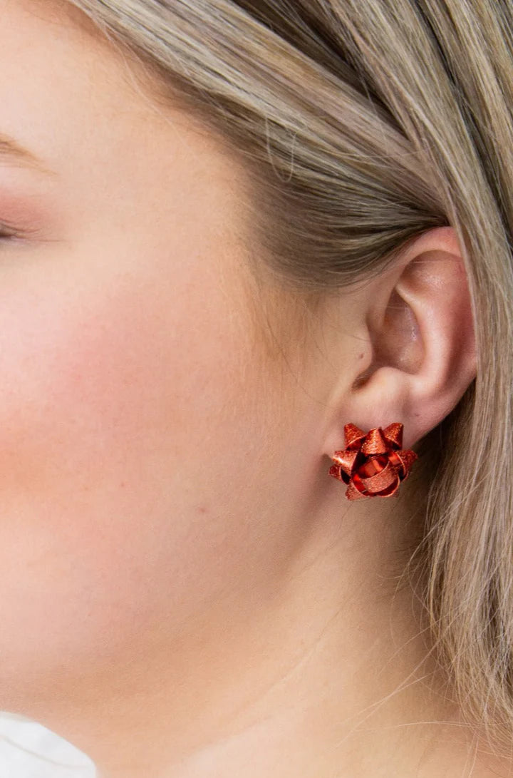 Gift Wrap Red Bow Earrings