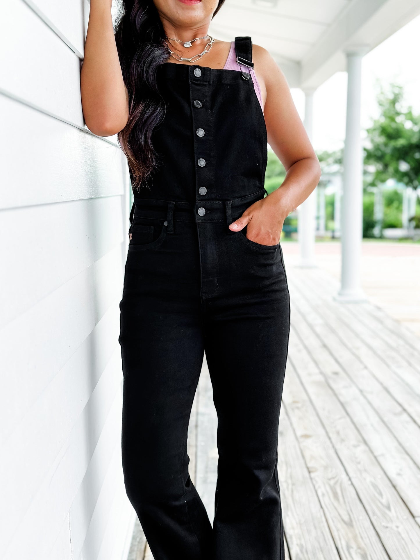 Judy Blue Black High Rise Tummy Control Top Flare Overalls