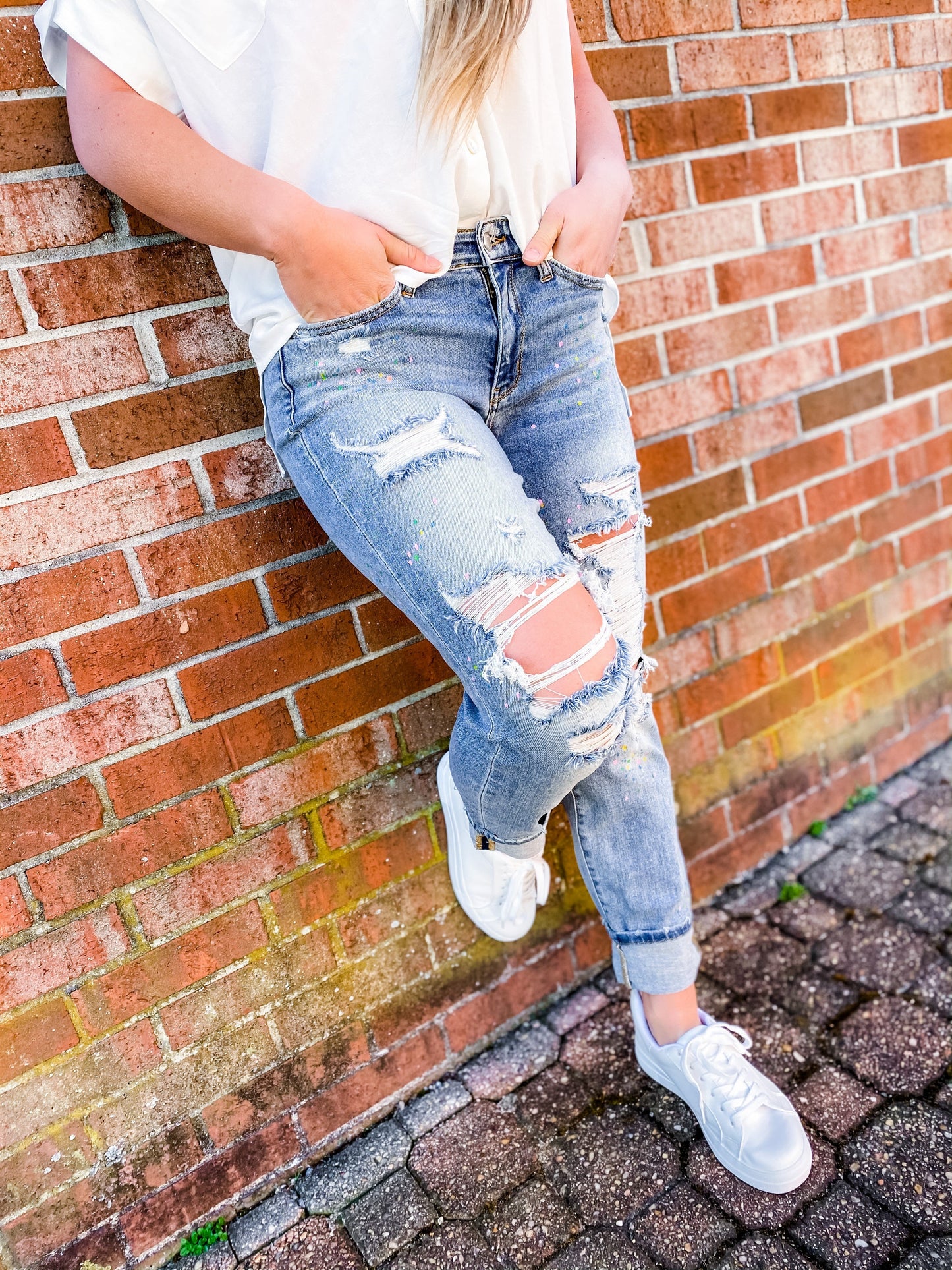 Judy Blue Lucky Charms Paint Splatter Boyfriend Jeans