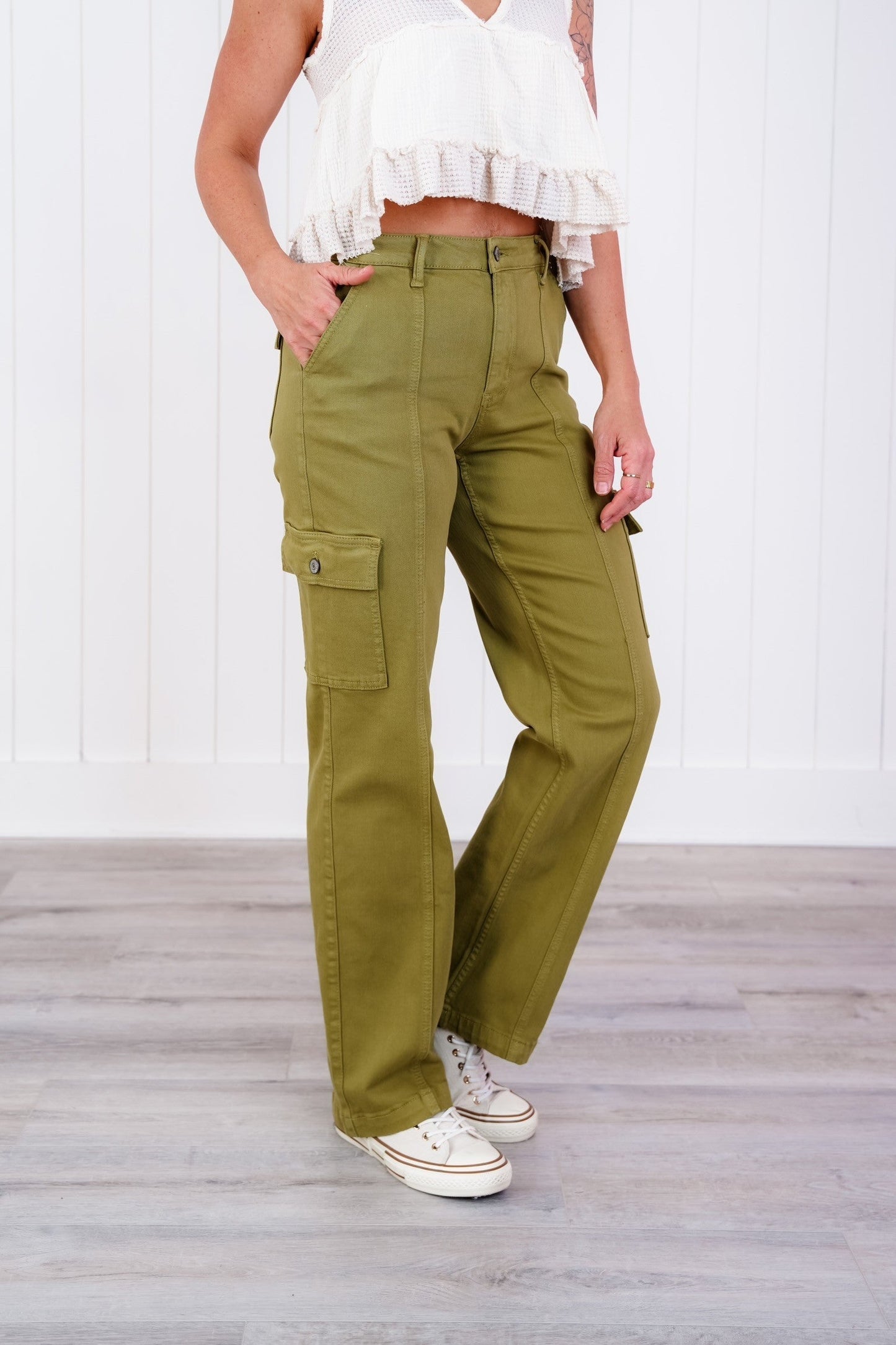 Judy Blue High Rise Matcha Straight Leg Cargo Jeans