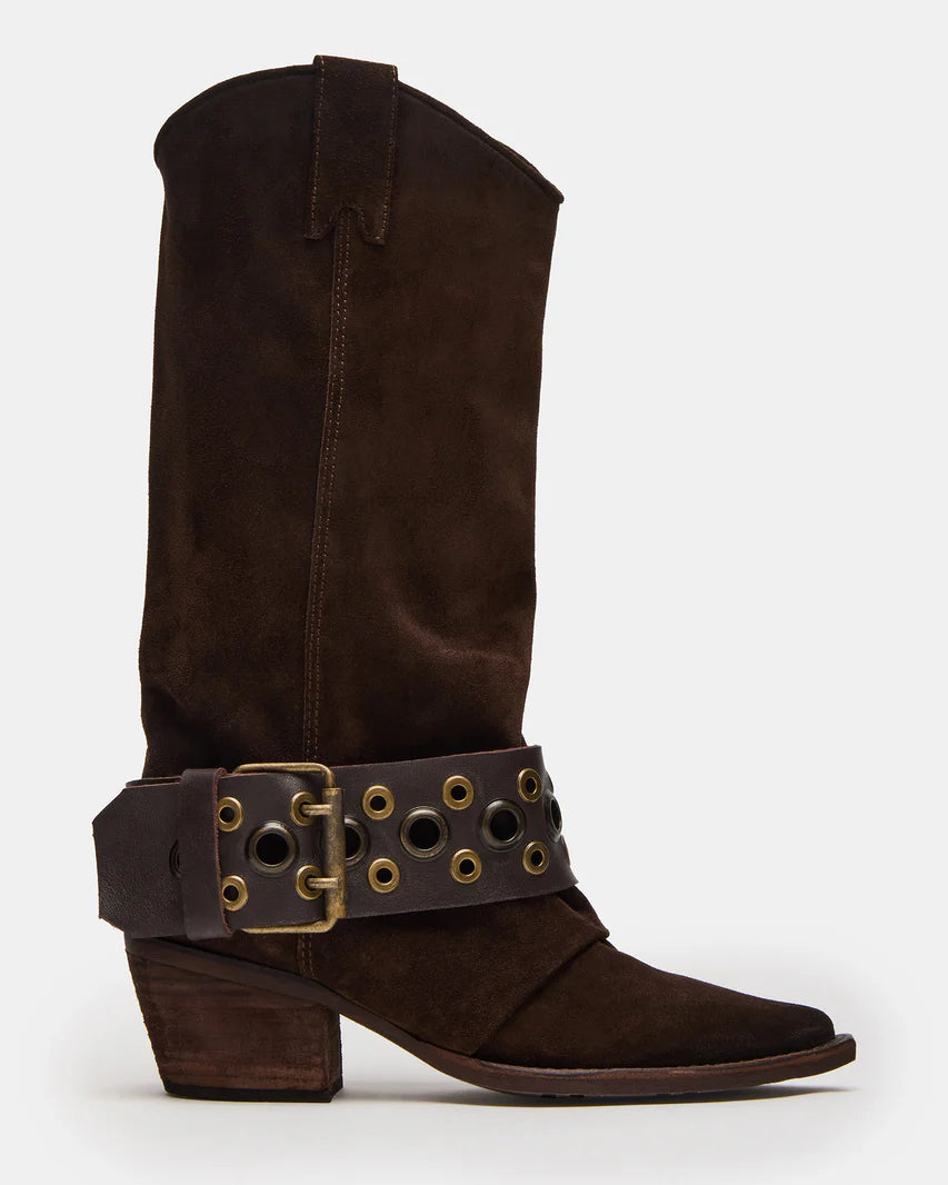 Steve Madden Western Mid Calf Boot with Studded Buckle Strap