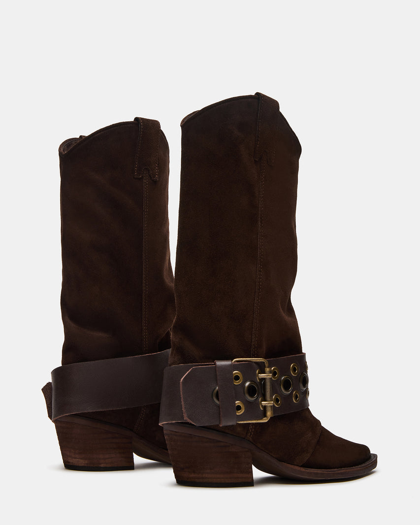 Steve Madden Western Mid Calf Boot with Studded Buckle Strap
