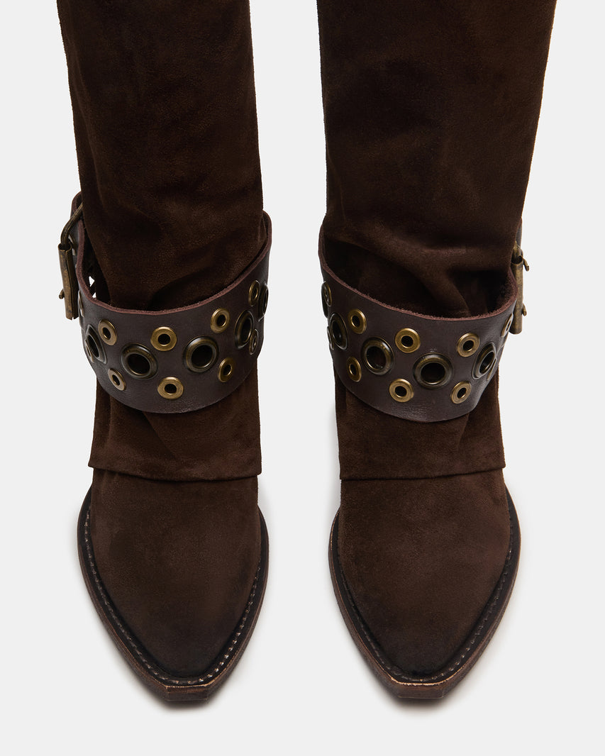 Steve Madden Western Mid Calf Boot with Studded Buckle Strap