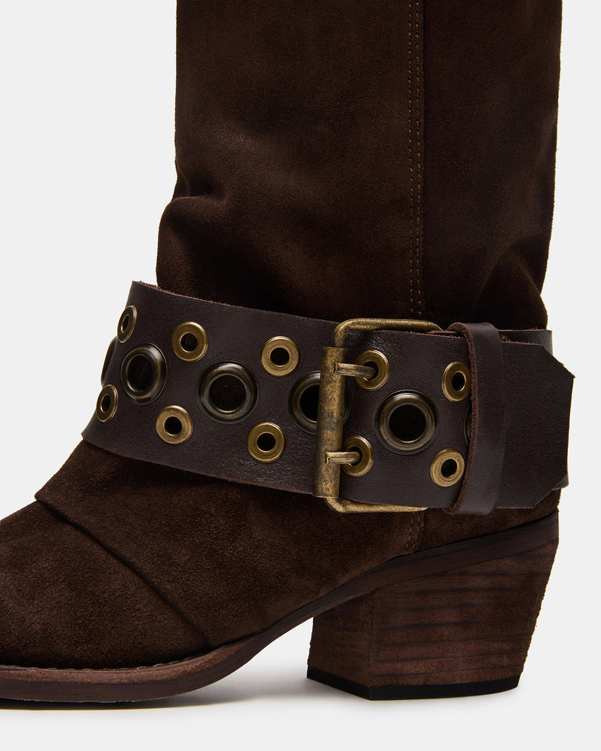 Steve Madden Western Mid Calf Boot with Studded Buckle Strap