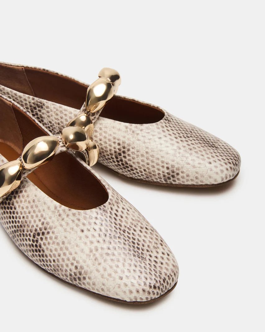 Steve Madden Animal Print Ballet Flats with Gold Link Strap - Freckled Poppy