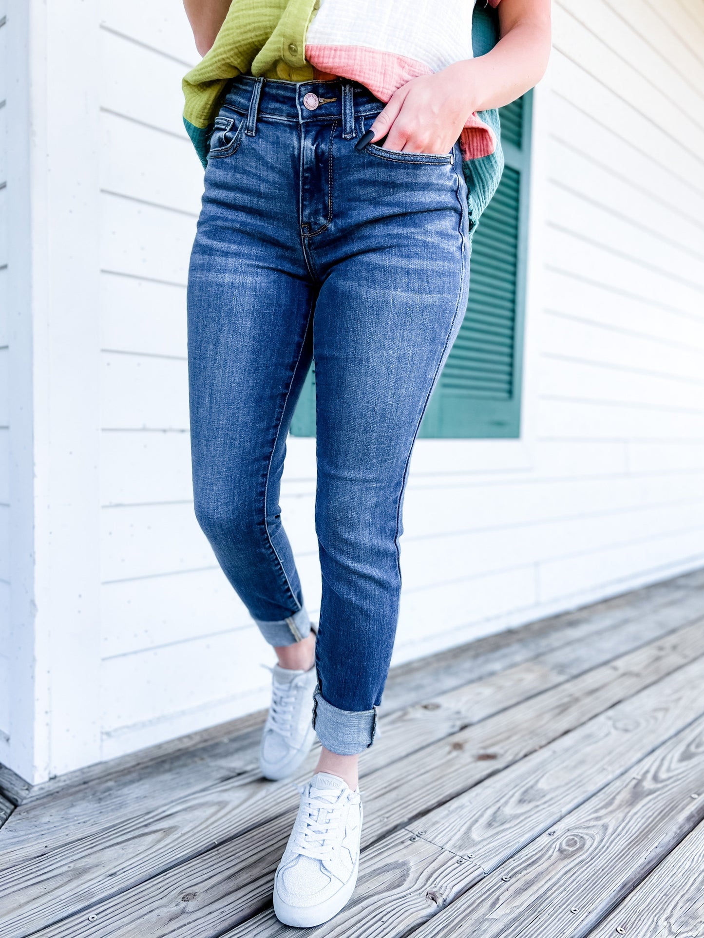 Judy Blue 8 Days A Week Medium Wash Mid Rise Skinny jeans with Handsanding