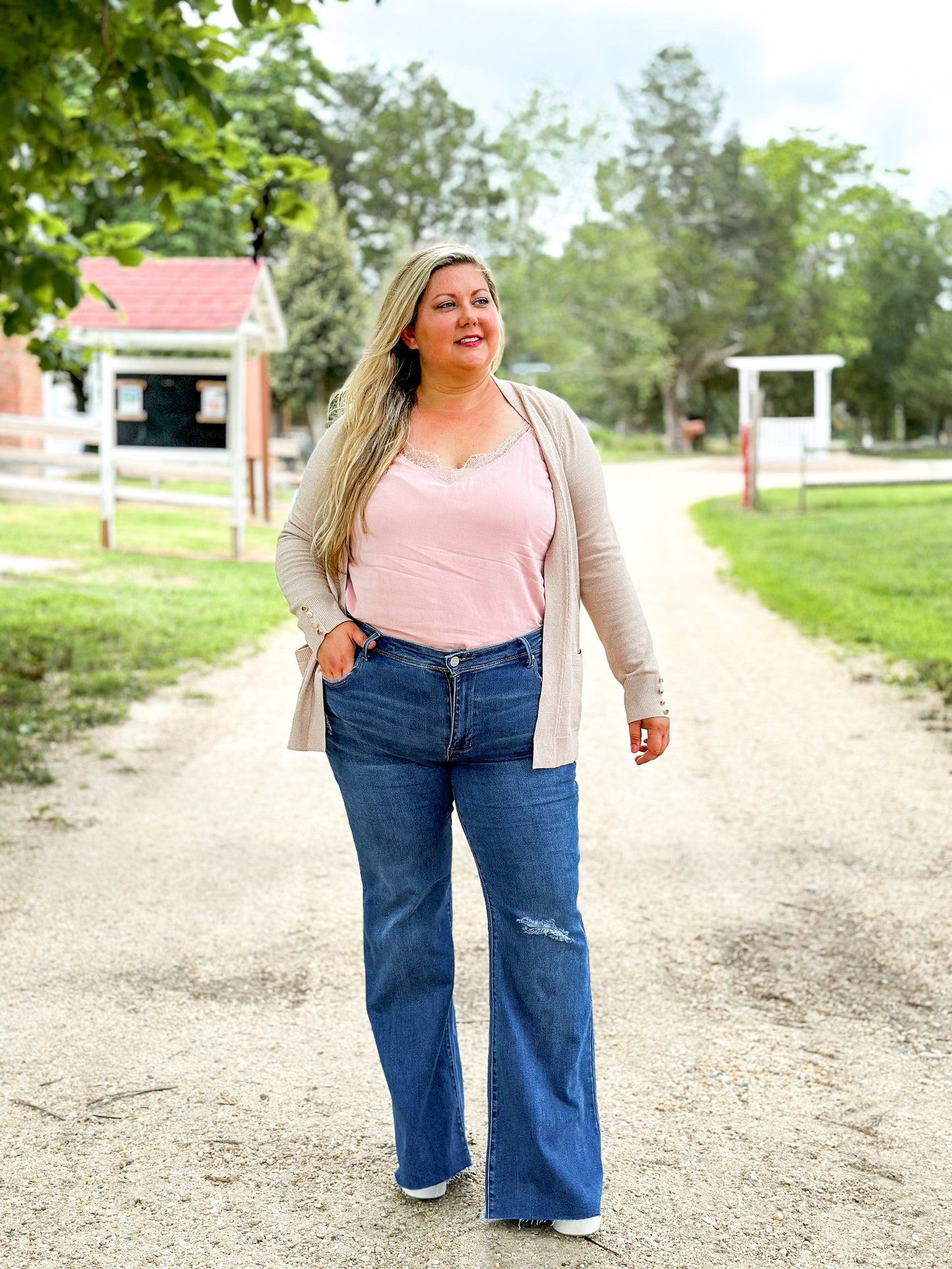 Risen Low Rise Dark Wash Distressed Flare Jeans