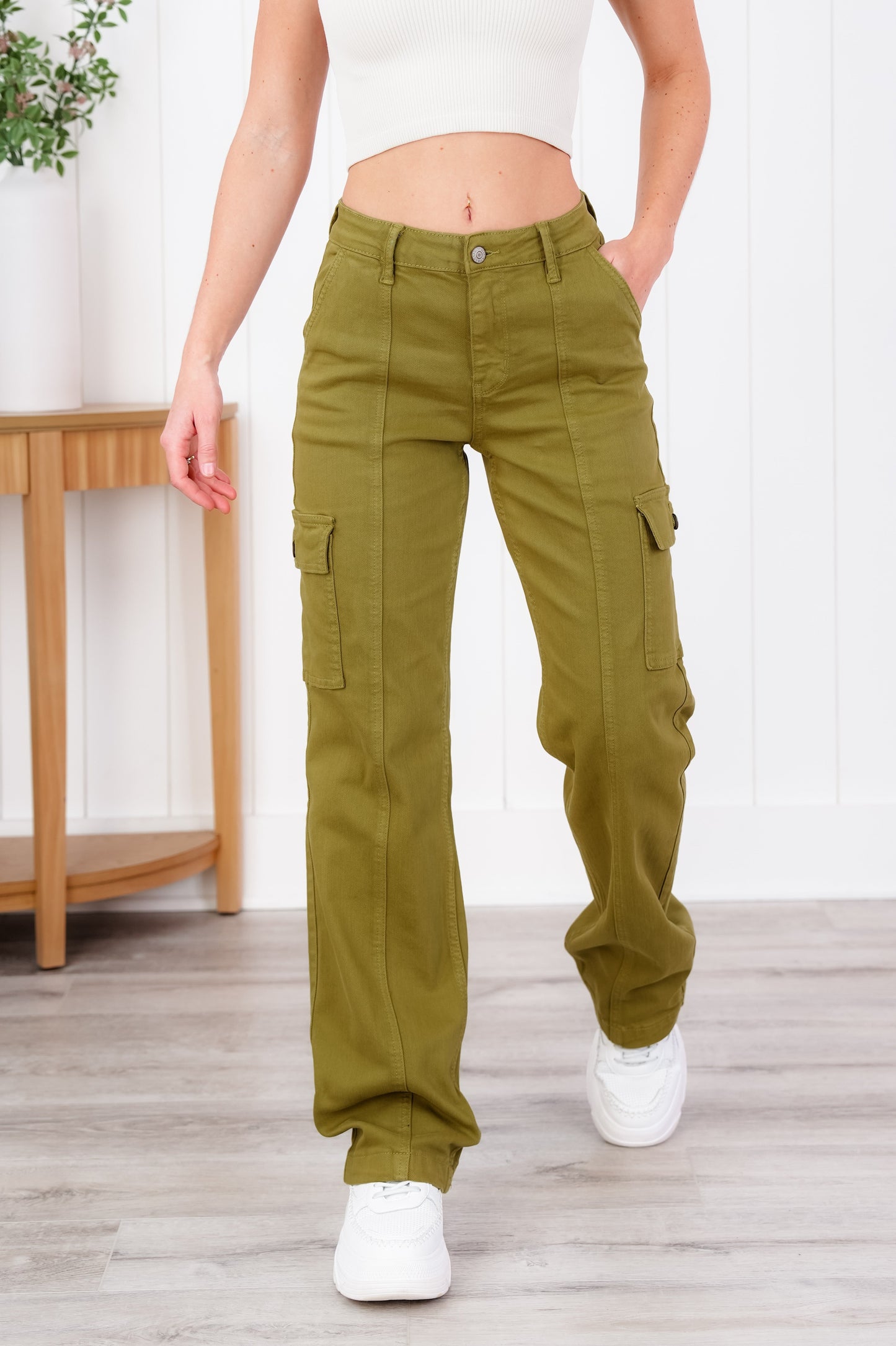 Judy Blue High Rise Matcha Straight Leg Cargo Jeans