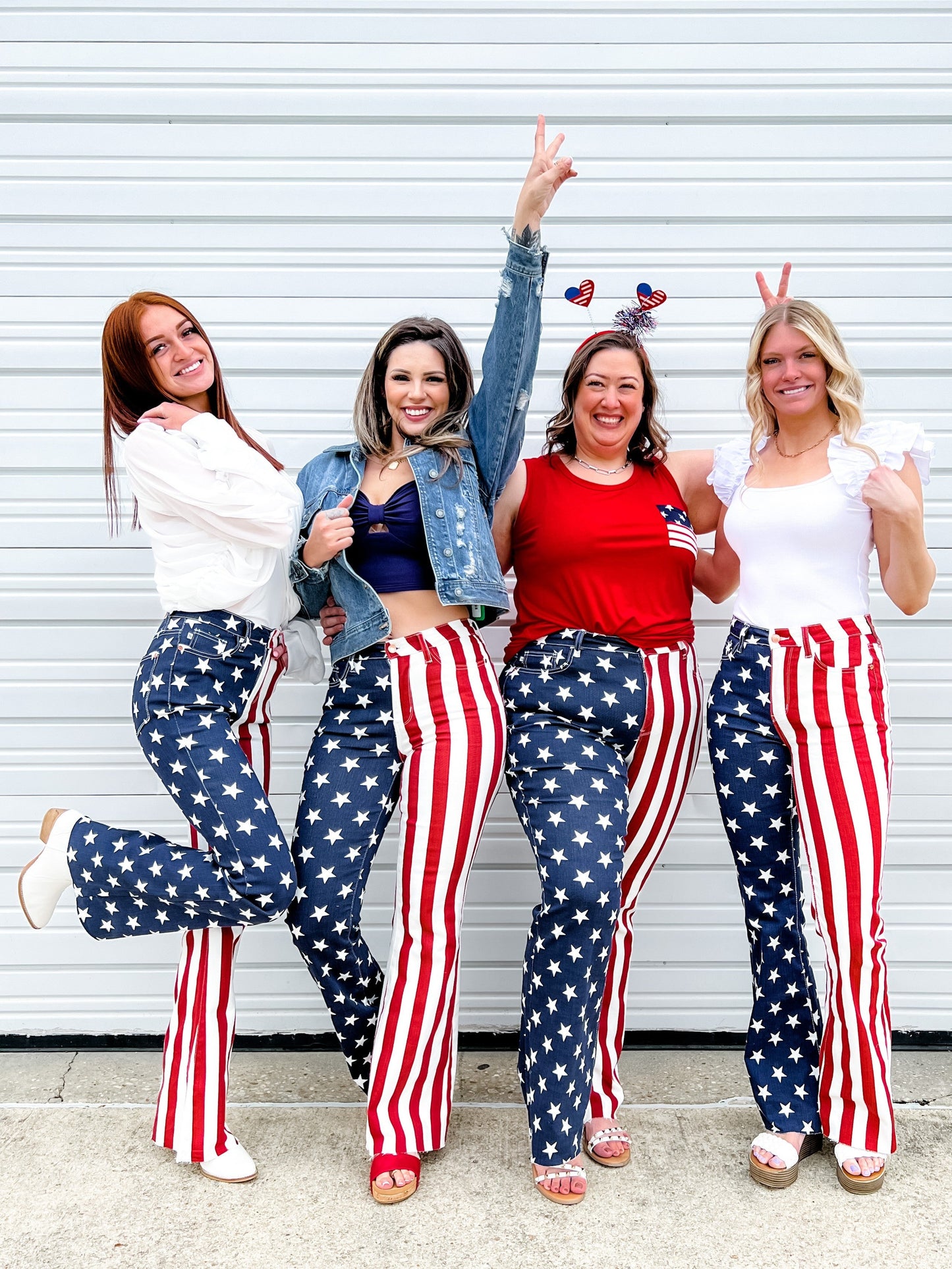 Judy Blue High Rise Stars and Stripes Print Raw Hem Flare Jeans
