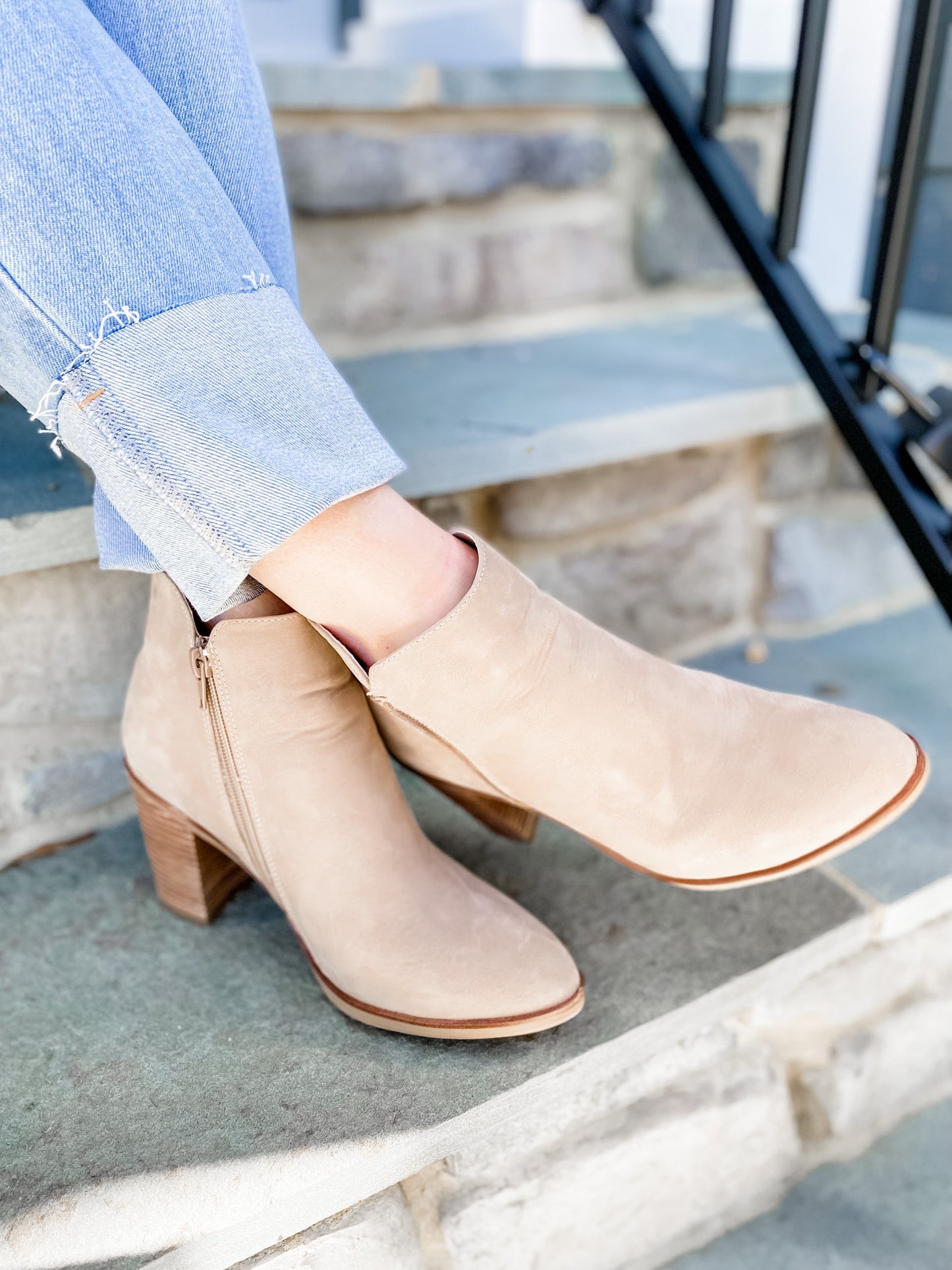 RESTOCK!! MIA Western Inspired Pointed Toe Stone Boot With Block Heel & Side Zipper