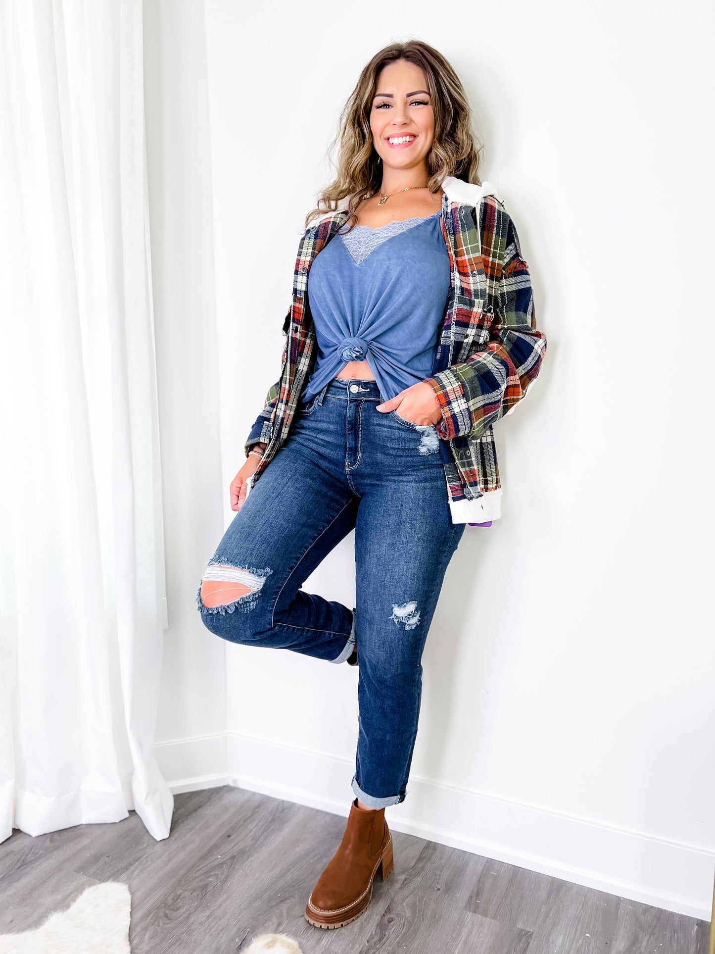 Judy Blue Casual Friday High Rise Cuffed Boyfriend Distressed Jeans
