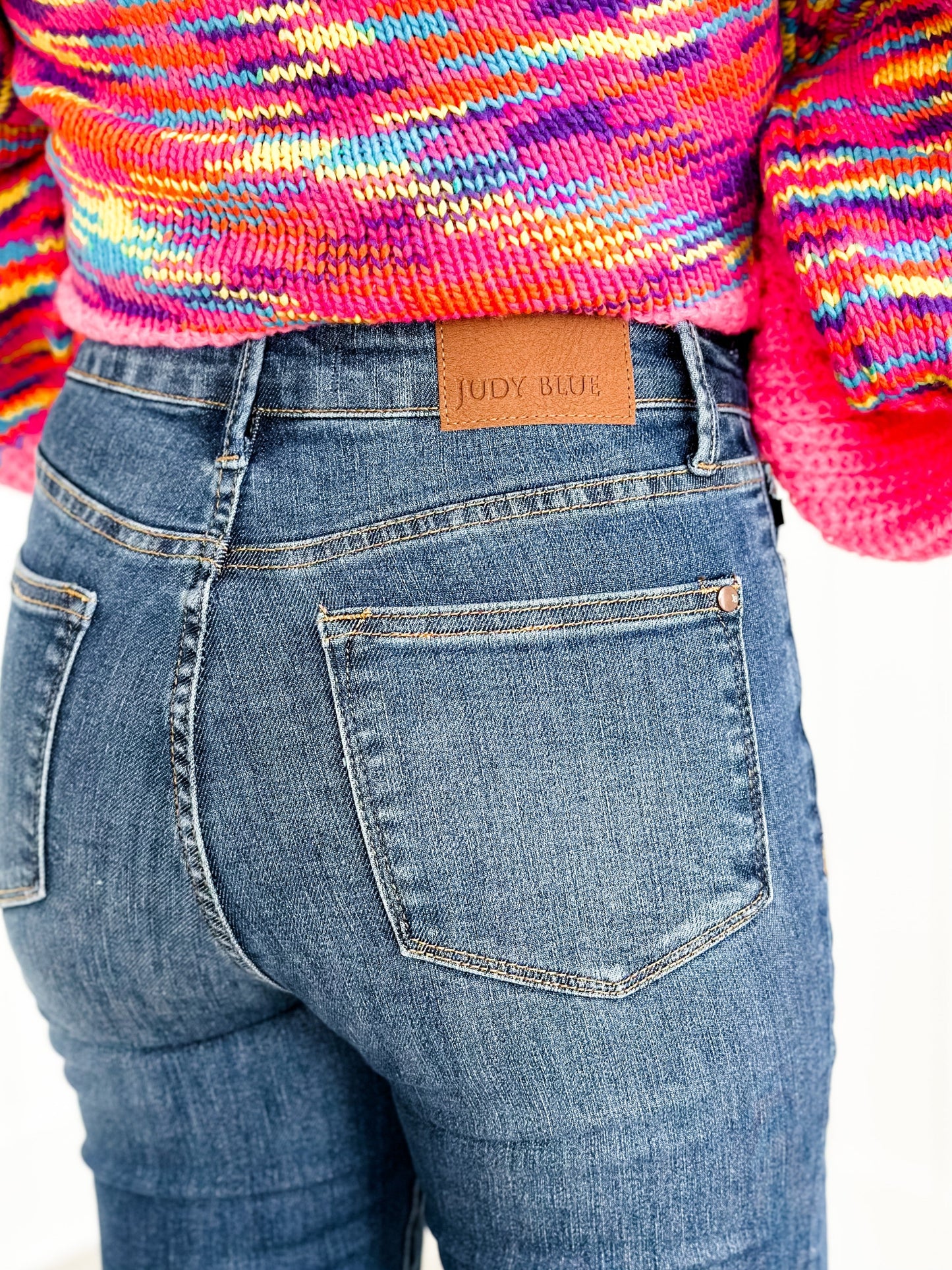 Judy Blue What Dreams are Made Of High Rise Medium Wash Tummy Control Side Slit With Frayed Hem Skinny Jeans