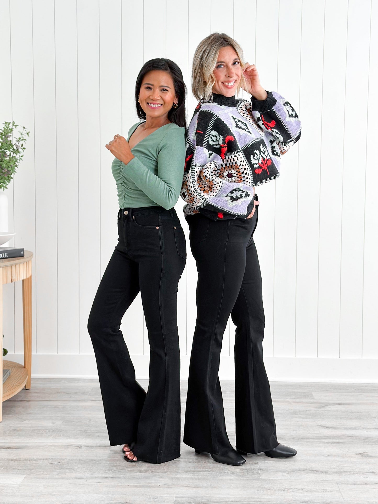 Judy Blue High Rise Black Tummy Control Cut Hem Flare Jeans