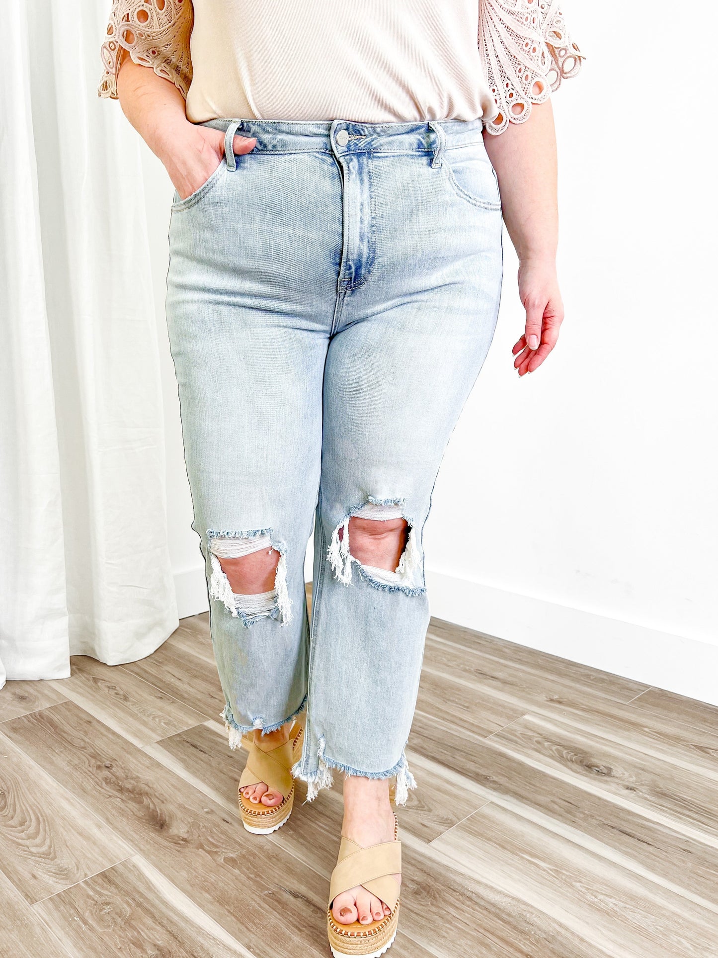 Risen The Alexandra (my fave!!) Light Wash High Rise Straight Leg Cropped Jeans