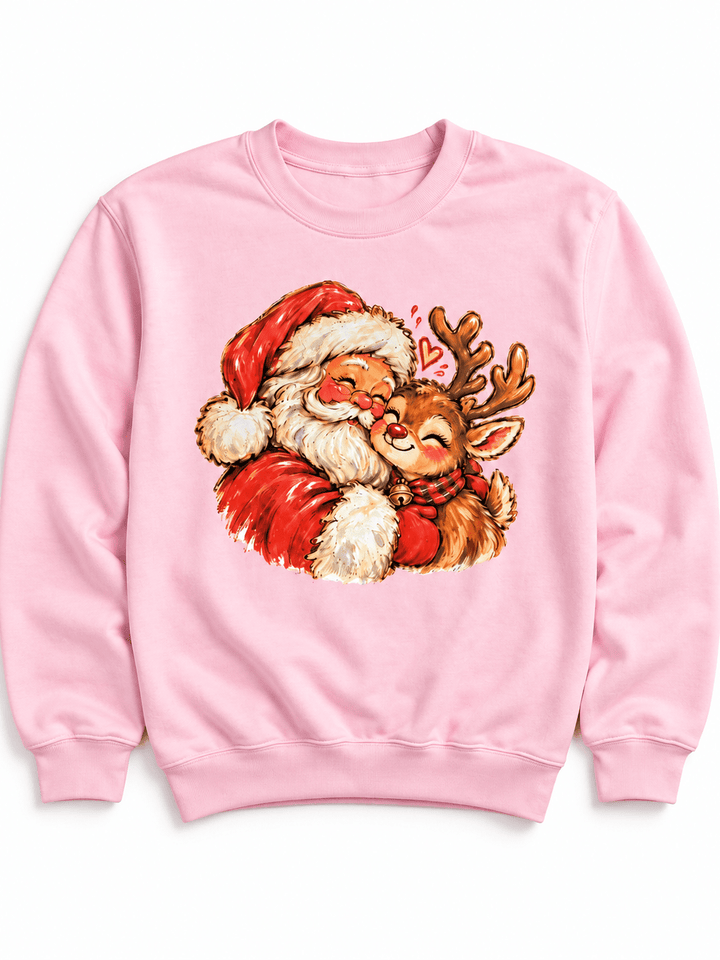 Plus/Reg Long Sleeve Santa and Rudolph Christmas Graphic Sweatshirt - Freckled Poppy