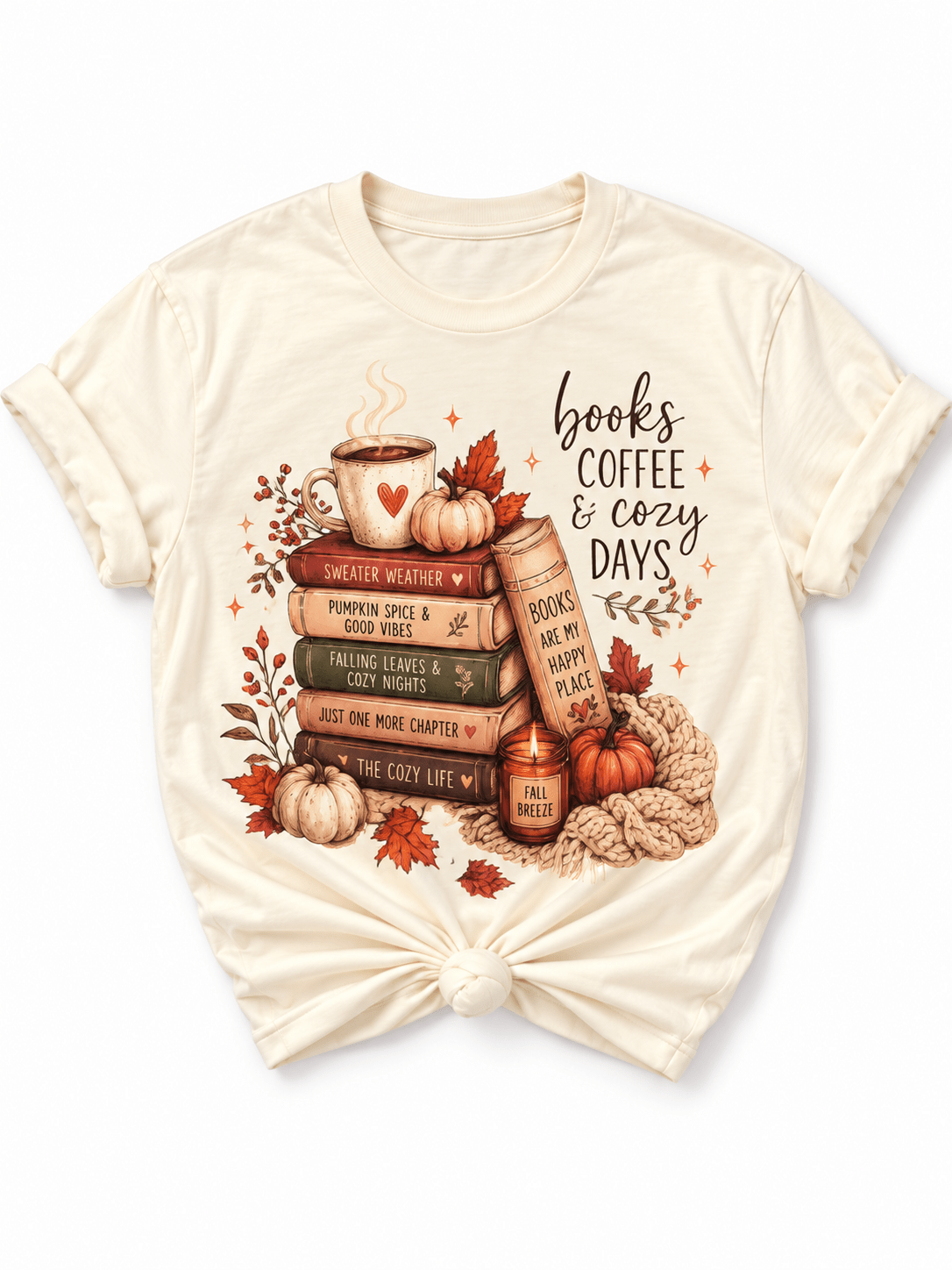 Plus/Reg Short Sleeve "Books, Coffee & Cozy Days" Graphic Tee - Freckled Poppy
