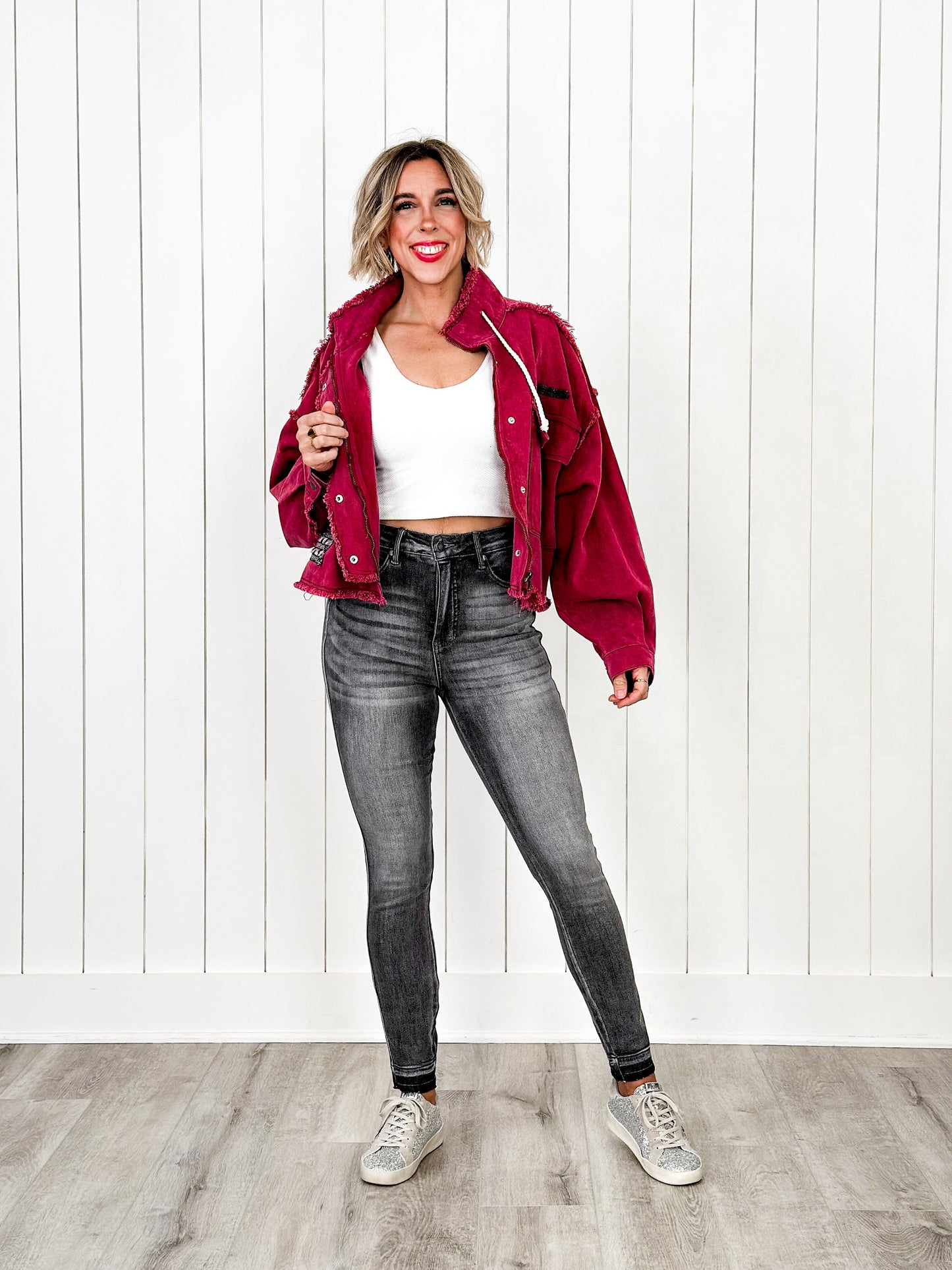 Judy Blue 50 Shades of Grey High Rise Grey Wash Tummy Control Skinny Jeans With Release Hem
