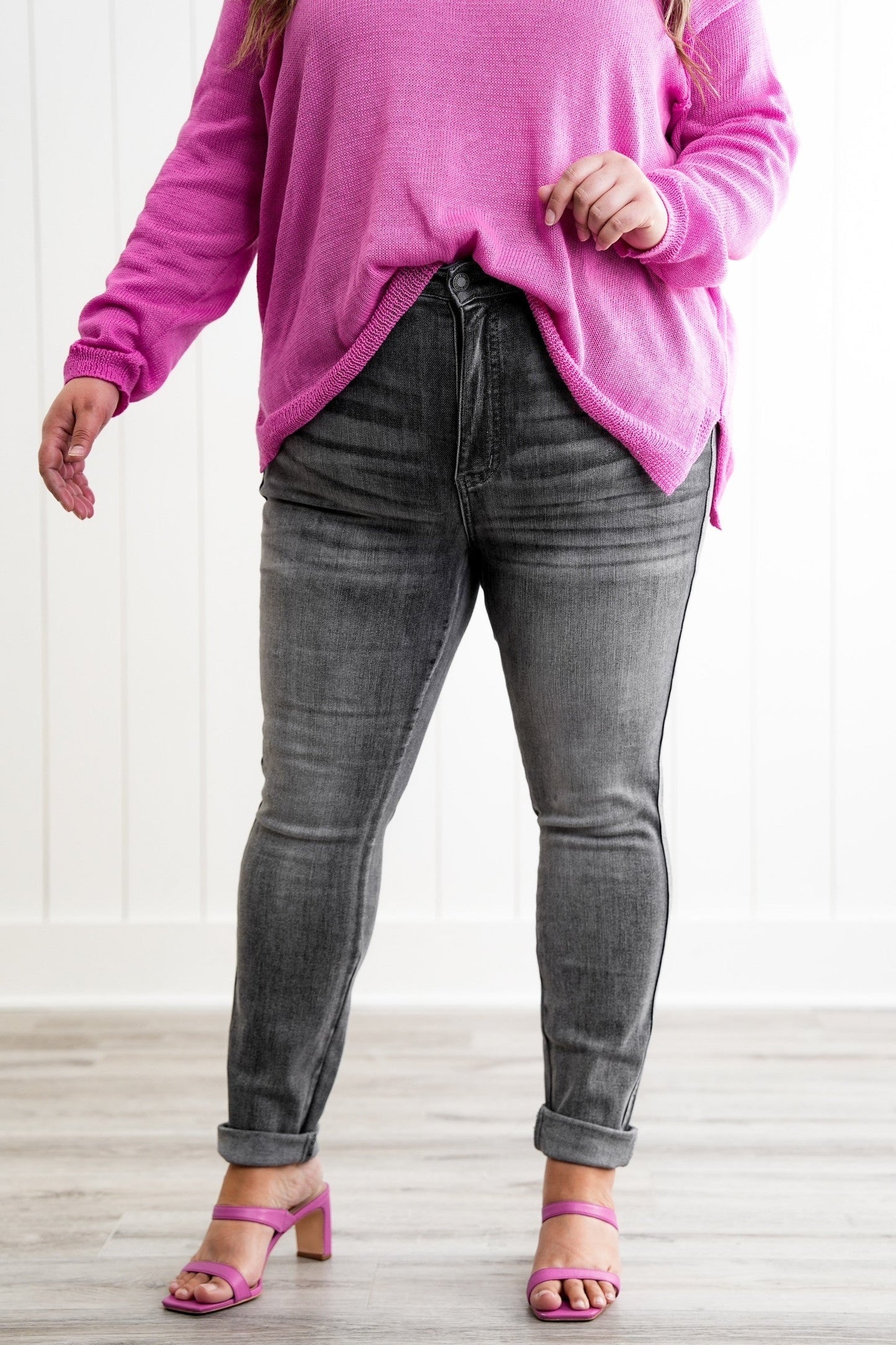 Judy Blue 50 Shades of Grey High Rise Grey Wash Tummy Control Skinny Jeans With Release Hem