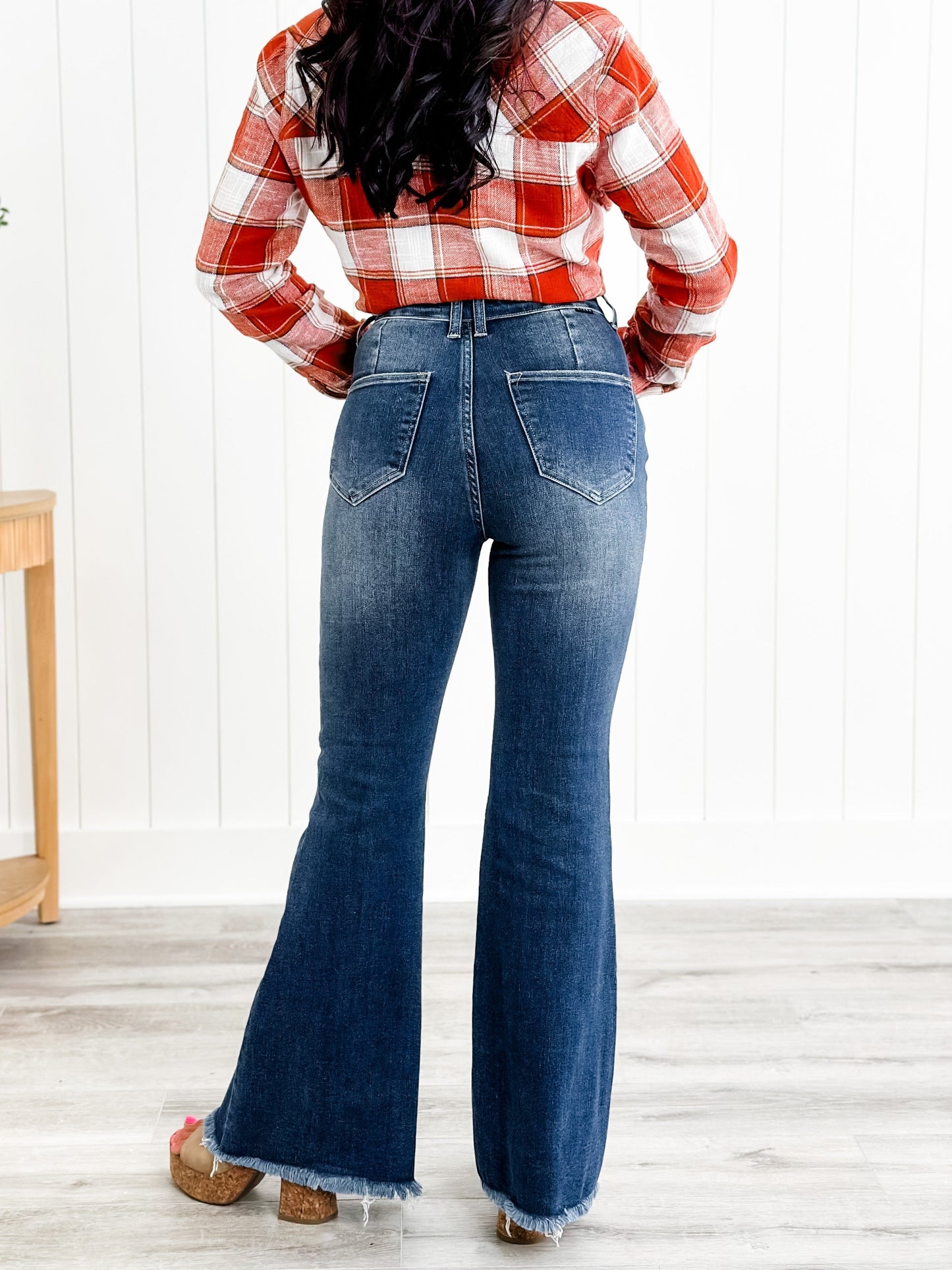 Risen Hot n Cold Vintage Dark Wash Frayed Hem Flare Jeans
