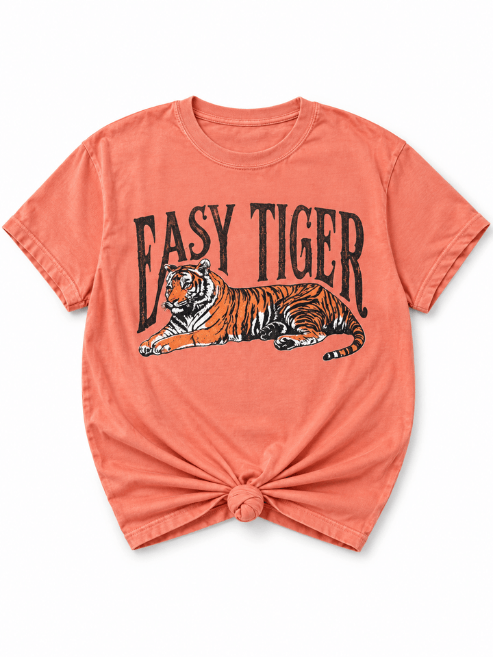 Plus/Reg Short Sleeve Easy Tiger Graphic Tee - Freckled Poppy