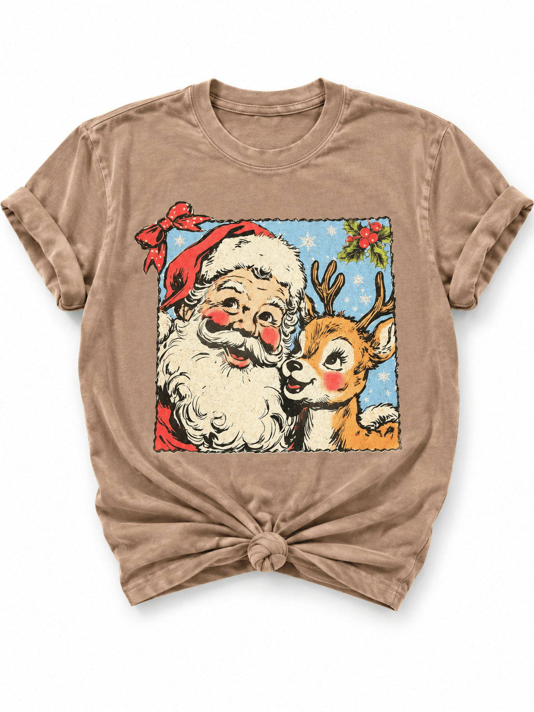 Plus/Reg Short Sleeve Vintage Santa and Reindeer Graphic Tee - Freckled Poppy