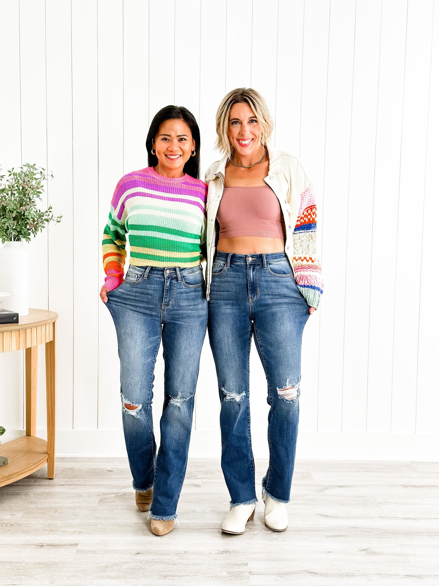 Judy Blue High Rise Medium Wash Destroyed Knee & Frayed Hem Straight Leg Jeans