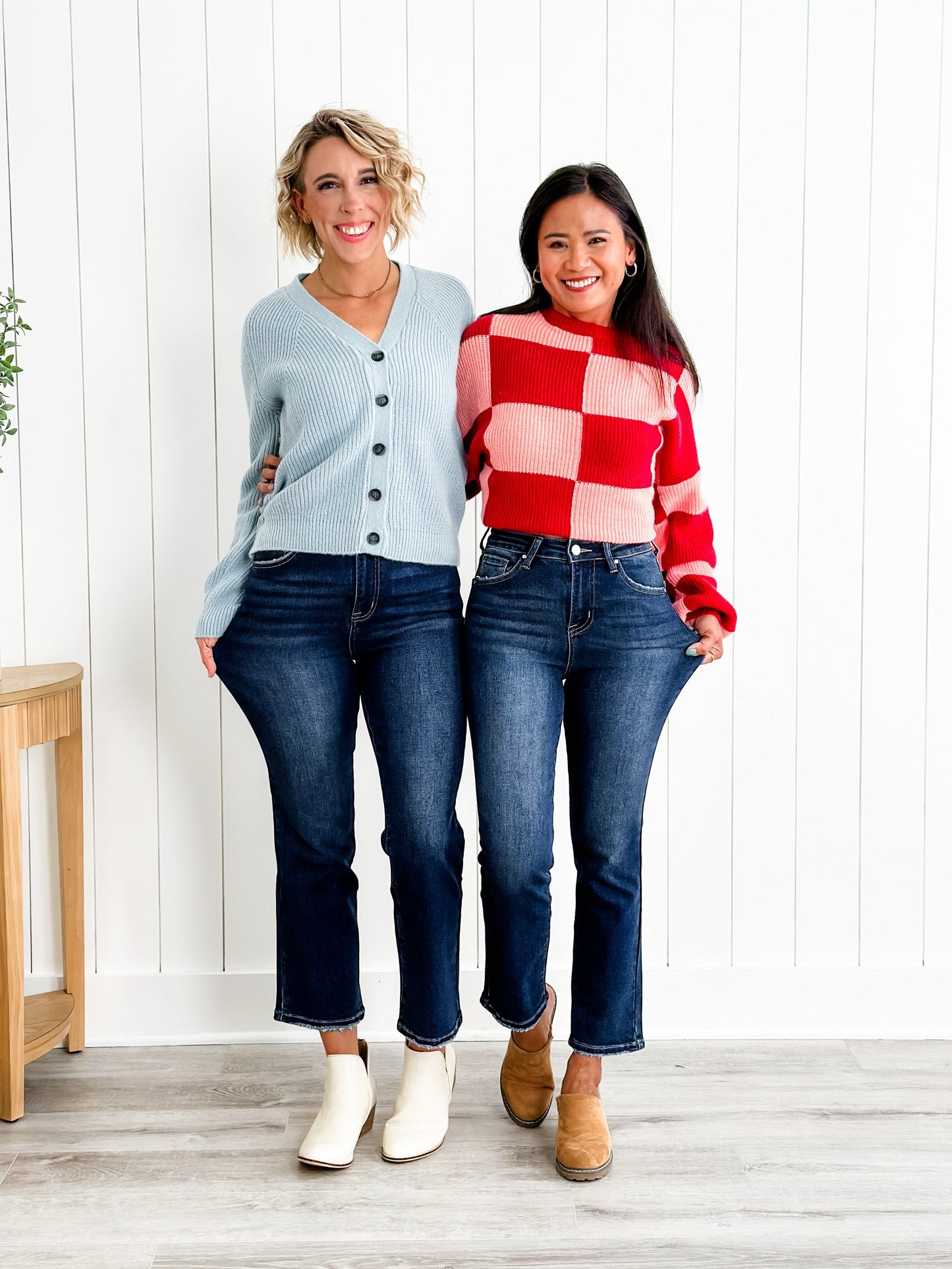 Risen Dark Wash High Rise Cropped Straight Leg Jeans