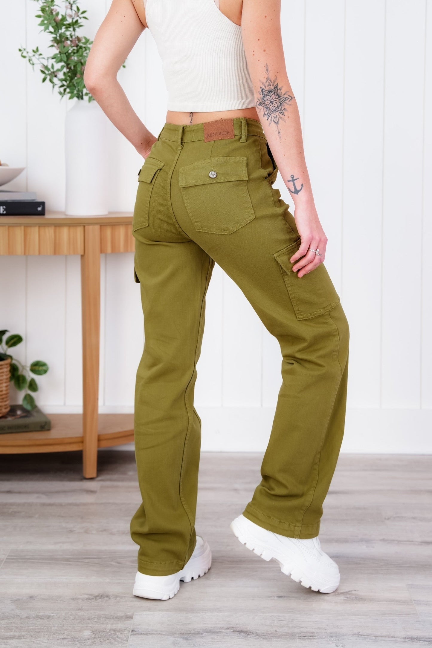 Judy Blue High Rise Matcha Straight Leg Cargo Jeans