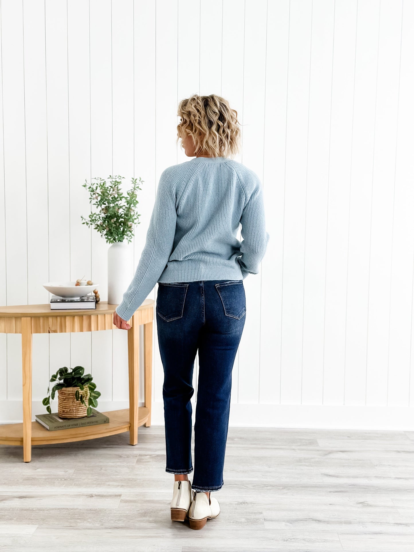 Risen Dark Wash High Rise Cropped Straight Leg Jeans