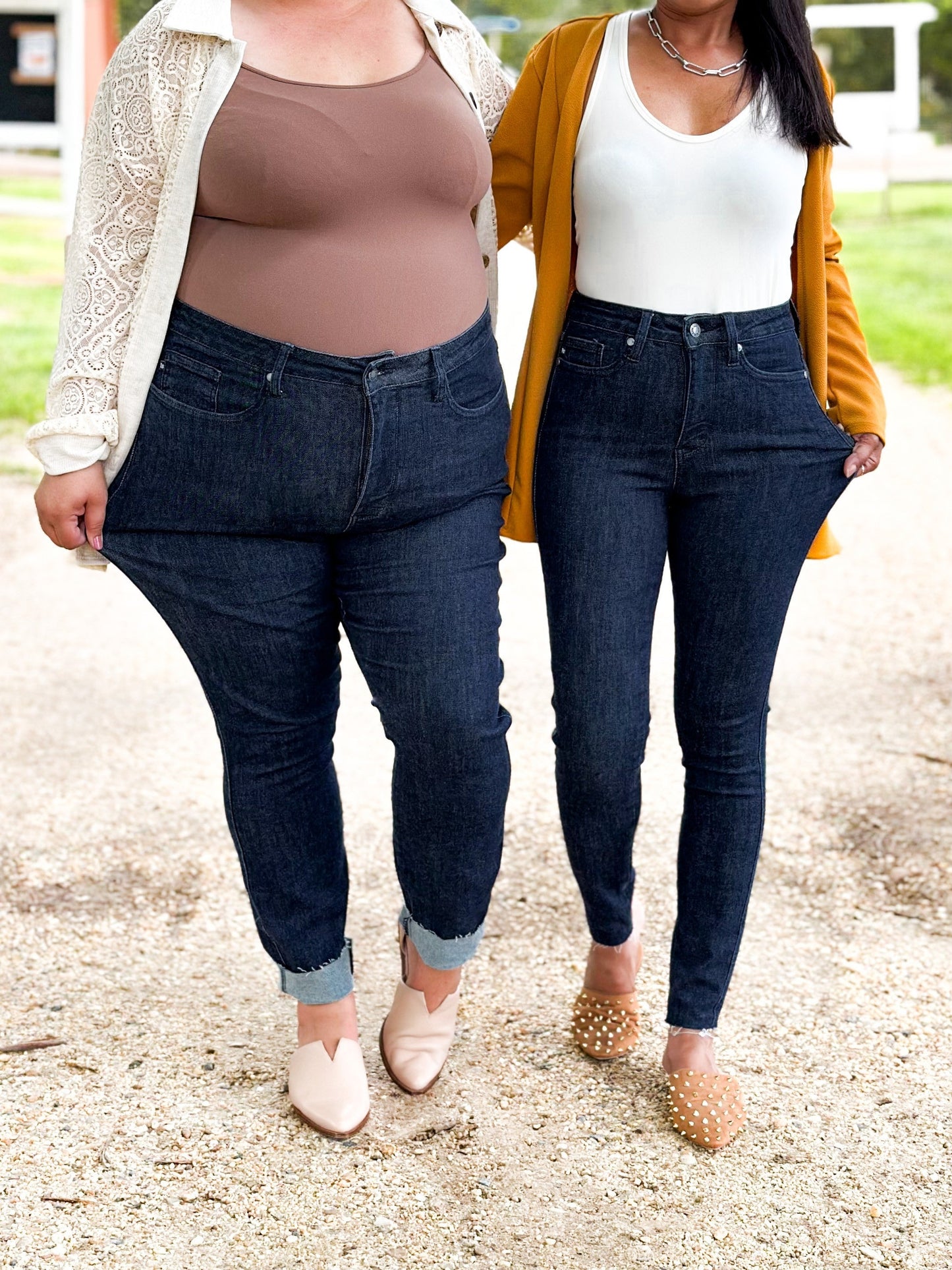 Judy Blue Starry Night High Rise Dark Wash Tummy Control Top Raw Hem Jeans
