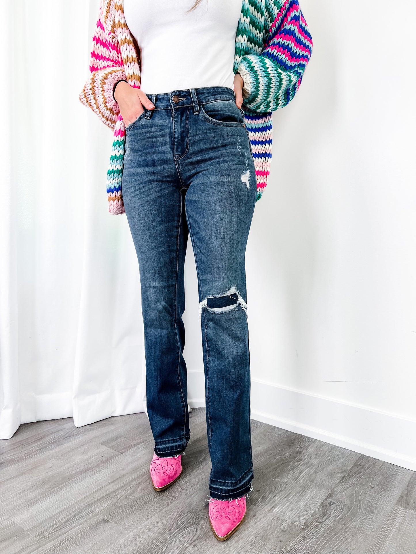 Judy Blue Best Dang Boots knee destroy patch bootcut