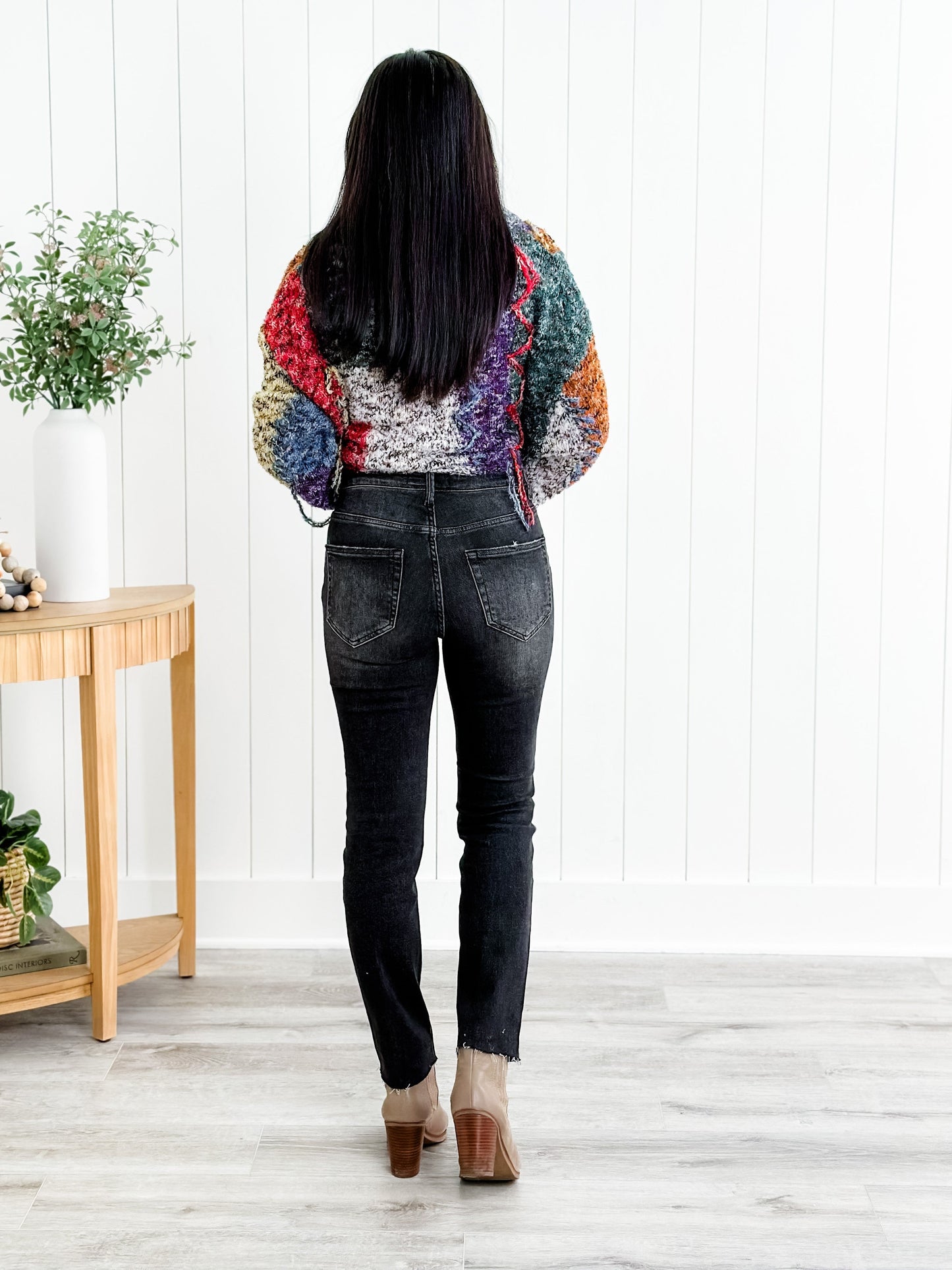Risen Black Mid Rise Button Fly Relaxed Fit Skinny Jeans