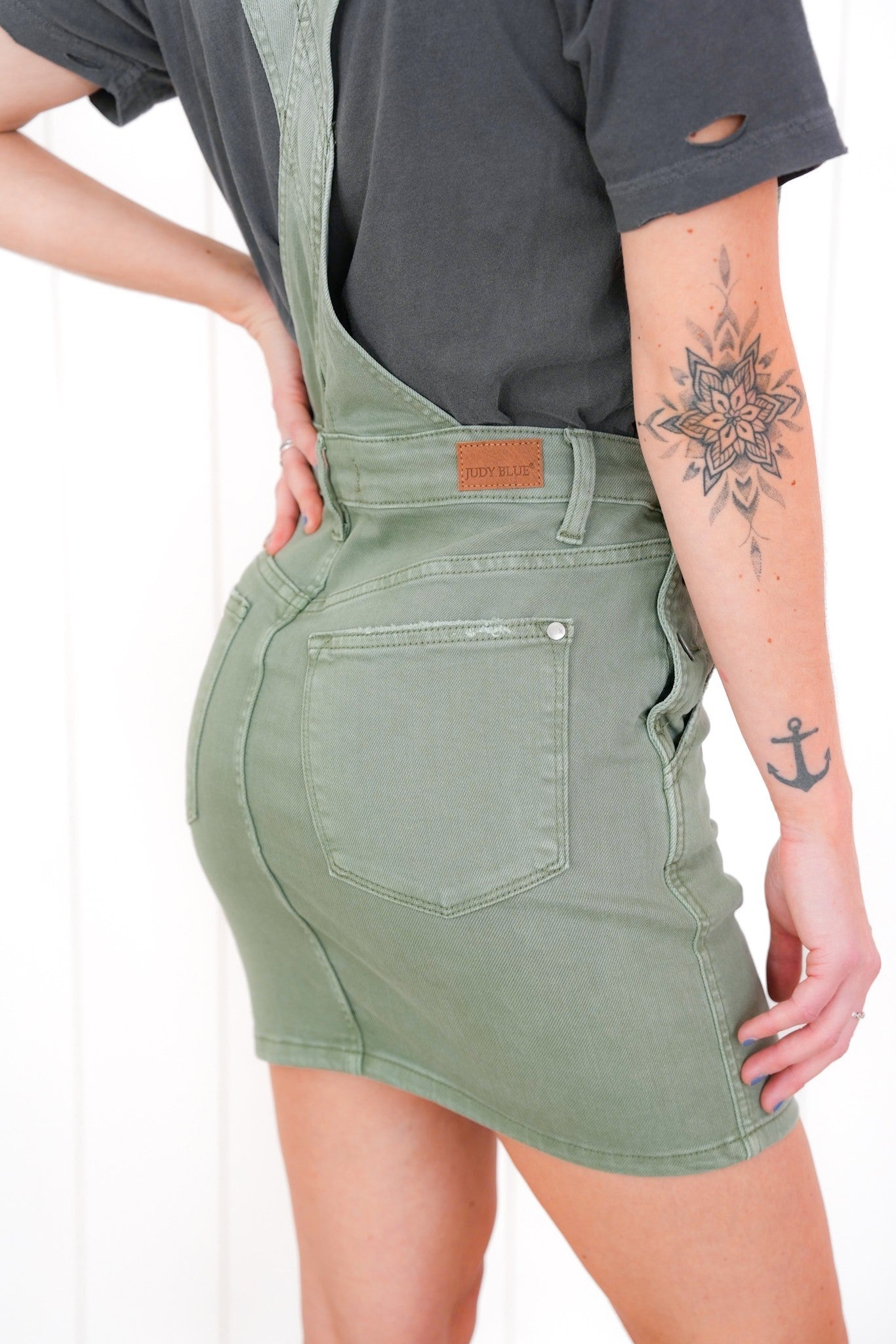 Judy Blue Green Garment Dyed Overall Skirt