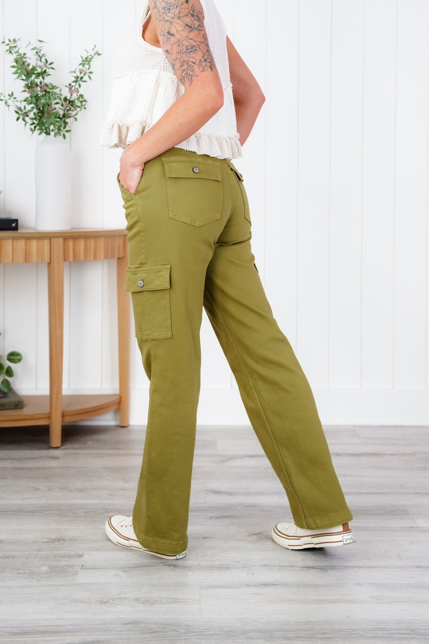 Judy Blue High Rise Matcha Straight Leg Cargo Jeans
