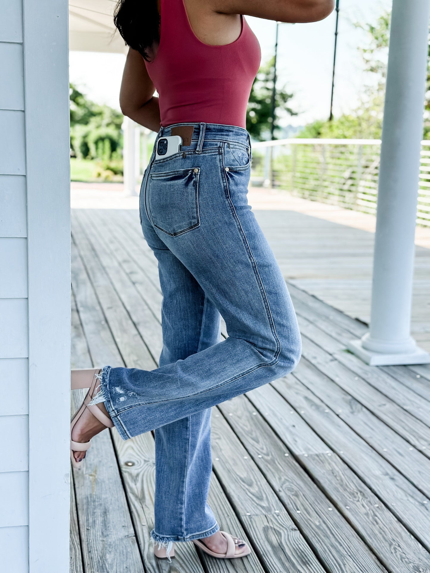Judy Blue Holla Back Medium Wash Cell Phone Pocket Straight Leg Jeans