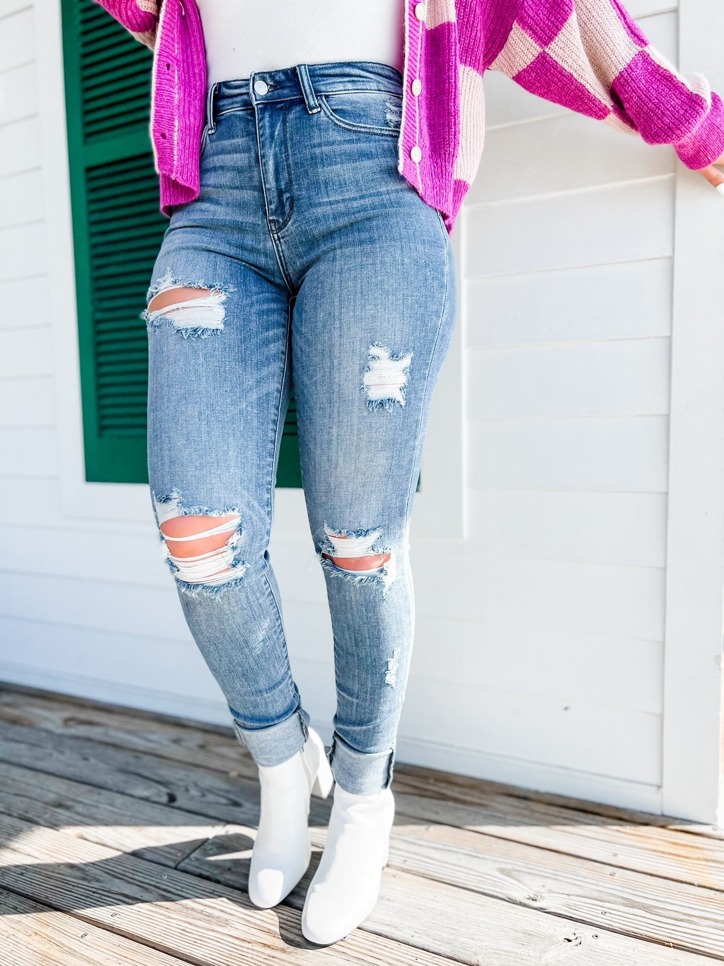 Judy Blue Skyscraper Long Tall Medium Wash Distressed Skinnies 34"!!!!