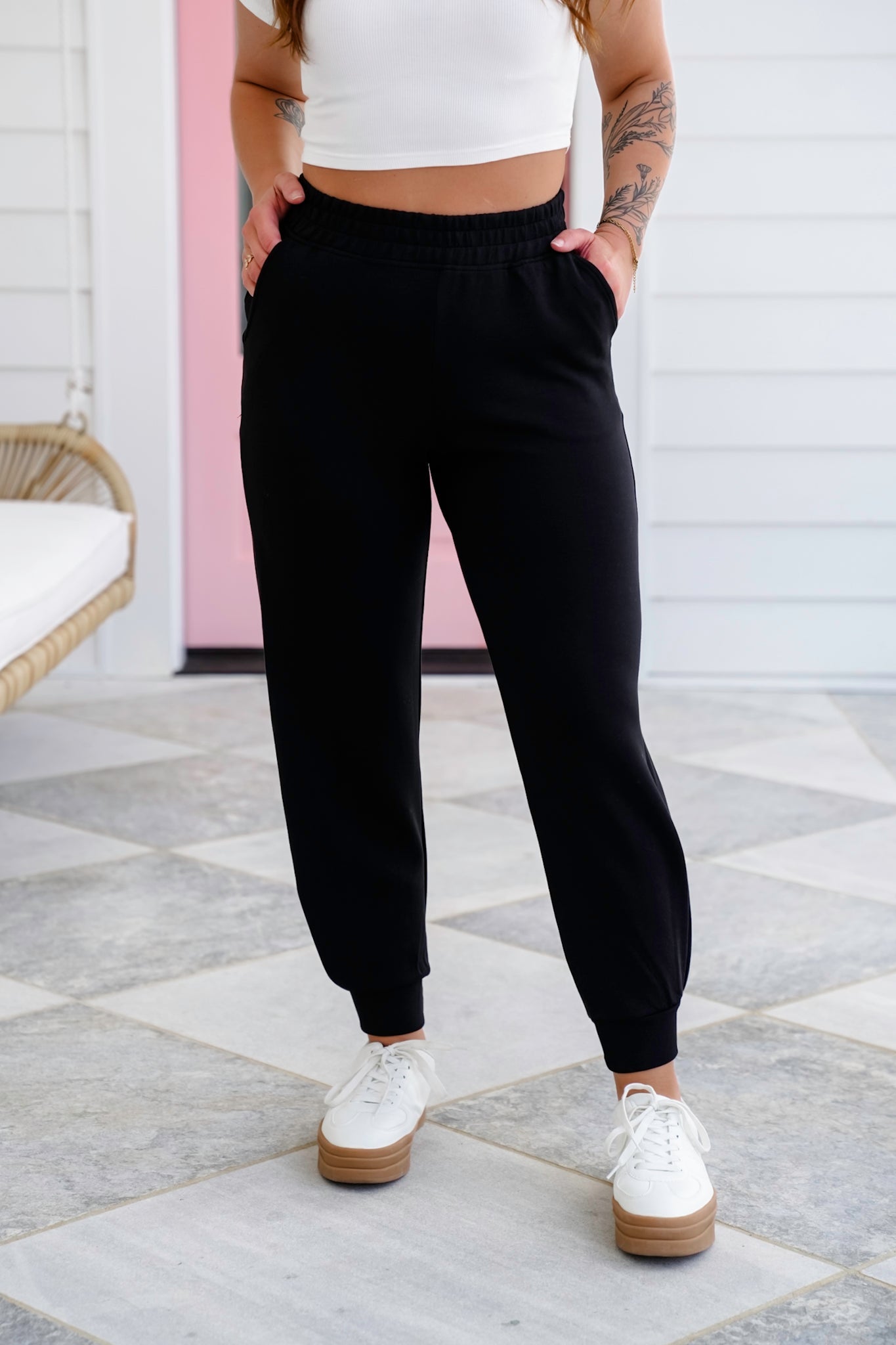 Plus/Reg Scuba Elastic Waistband Joggers With Pockets