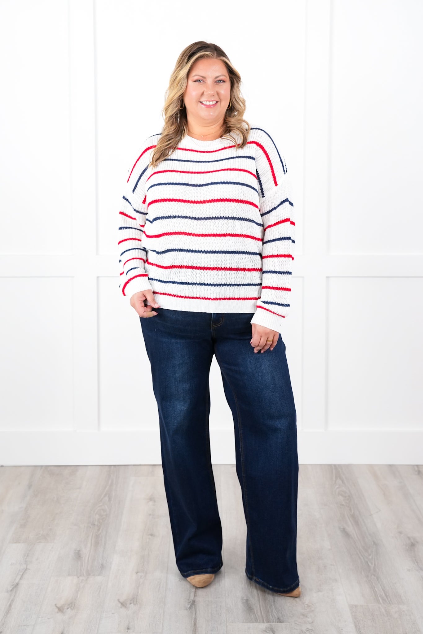 Stripe Long Sleeve Pullover Sweater Top