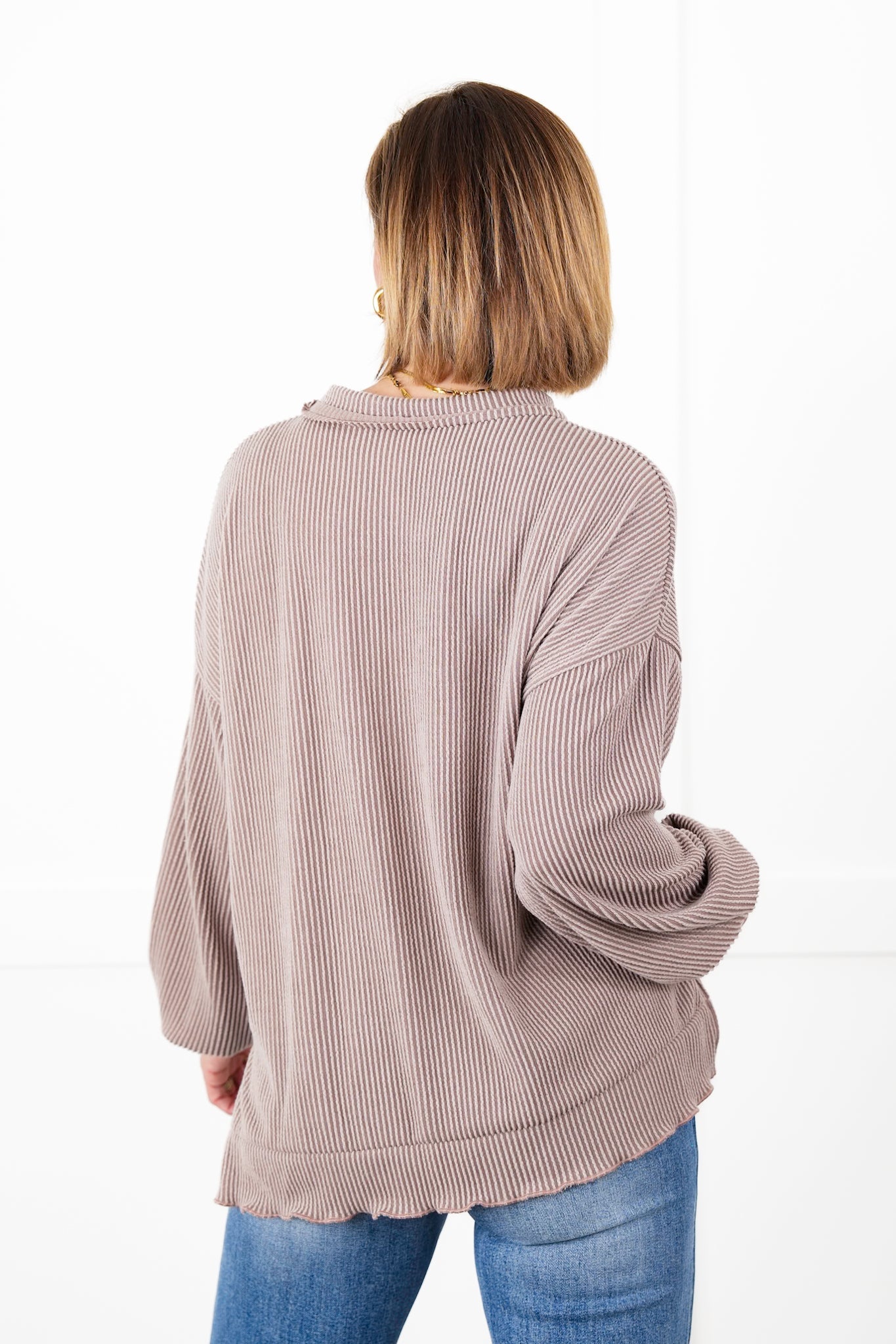 Ribbed Knit Long Sleeve Pullover Top