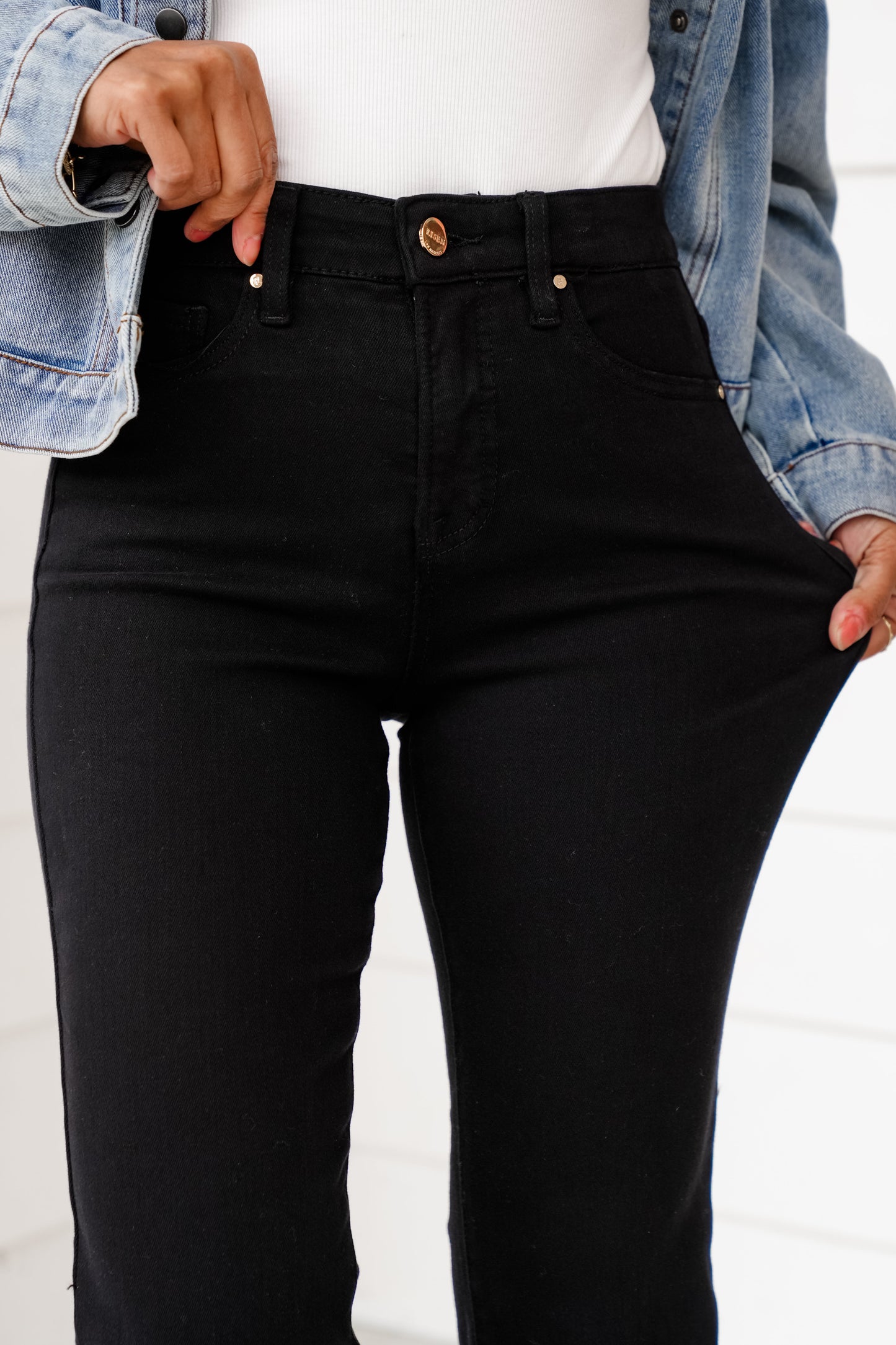 Risen She's a Ten High Rise Black Tummy Control Elastic Waistband Cropped Straight Leg Jeans