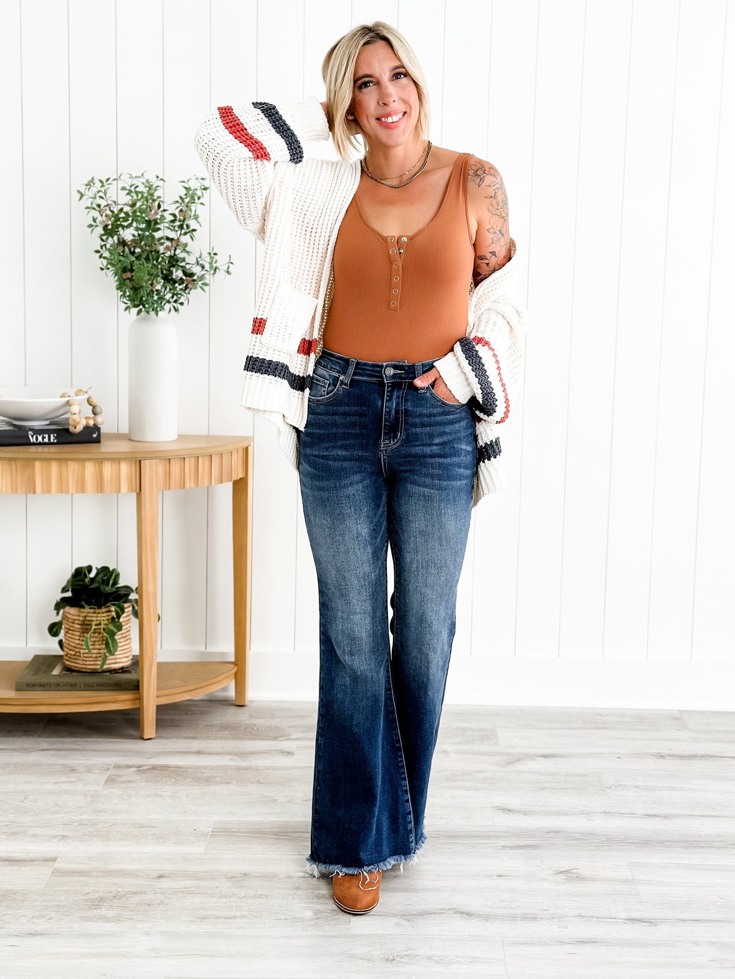 Risen Hot n Cold Vintage Dark Wash Frayed Hem Flare Jeans