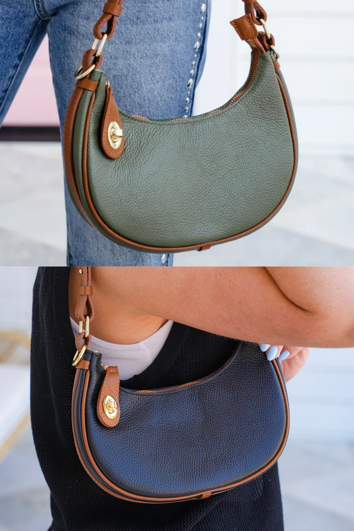 Pebbled Leather Handbag with Turn Lock