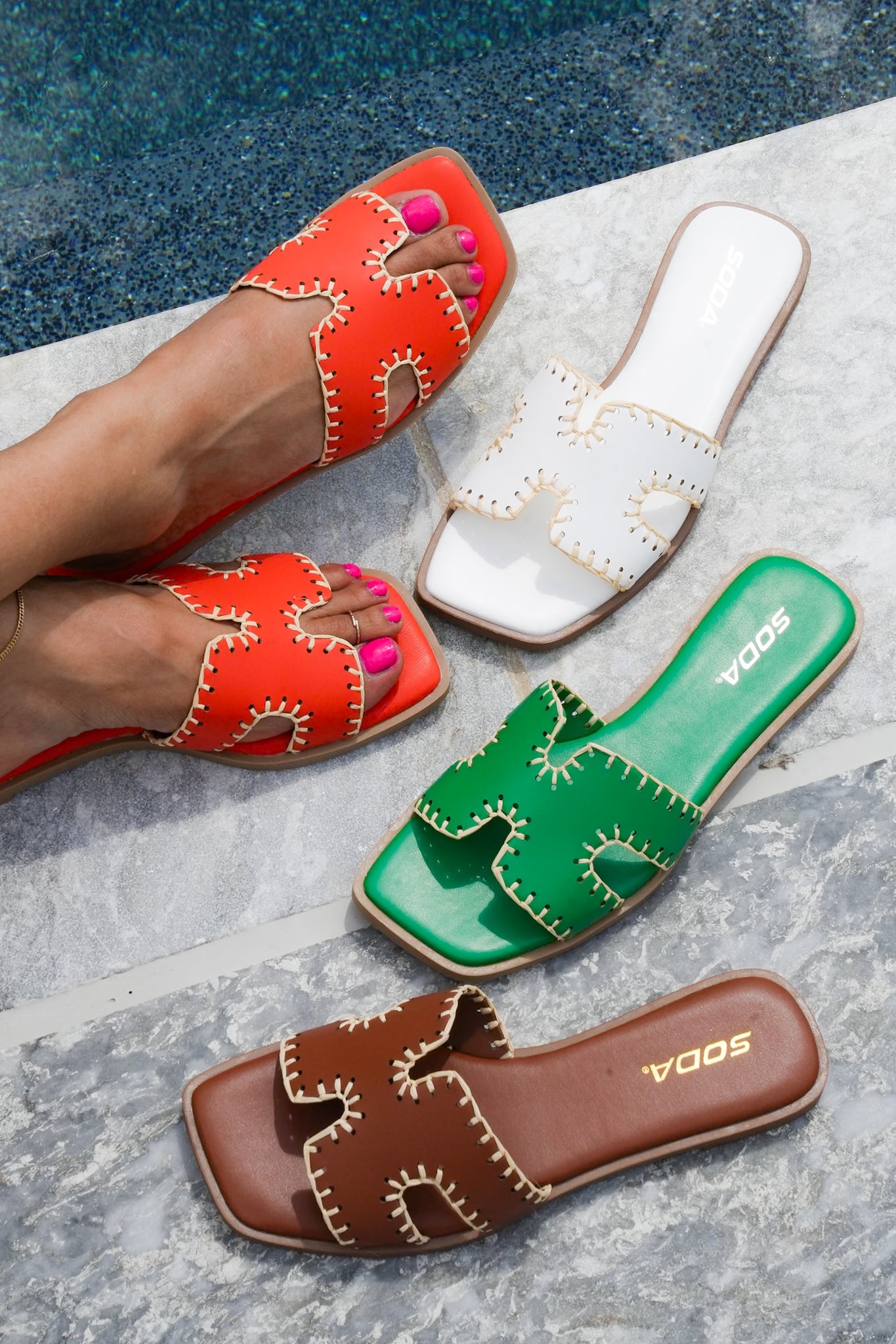 Flat Slip On Sandal with Cut Out Strap