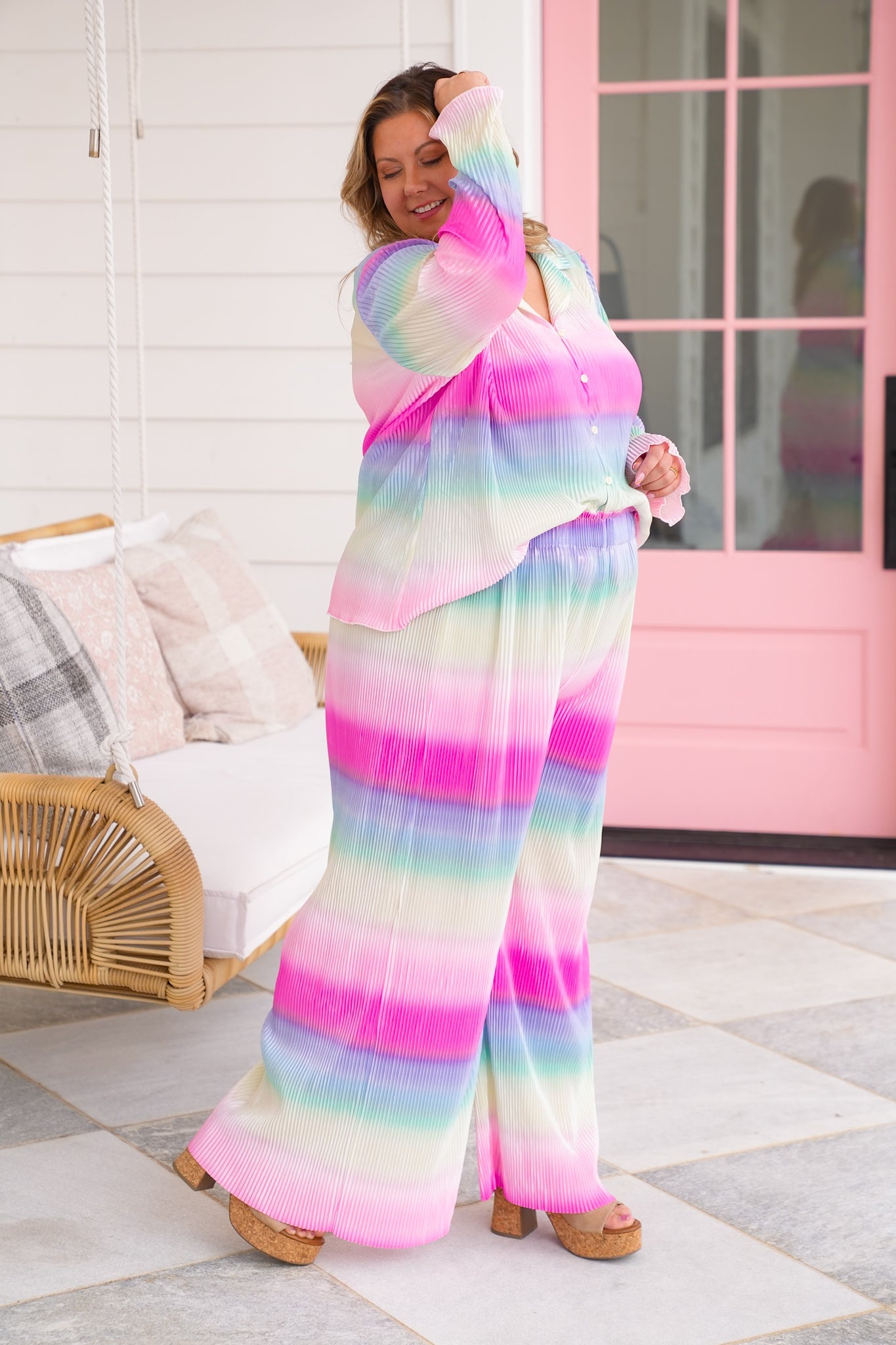 Plus/Reg Ombre Pleated Elastic Waist Pants